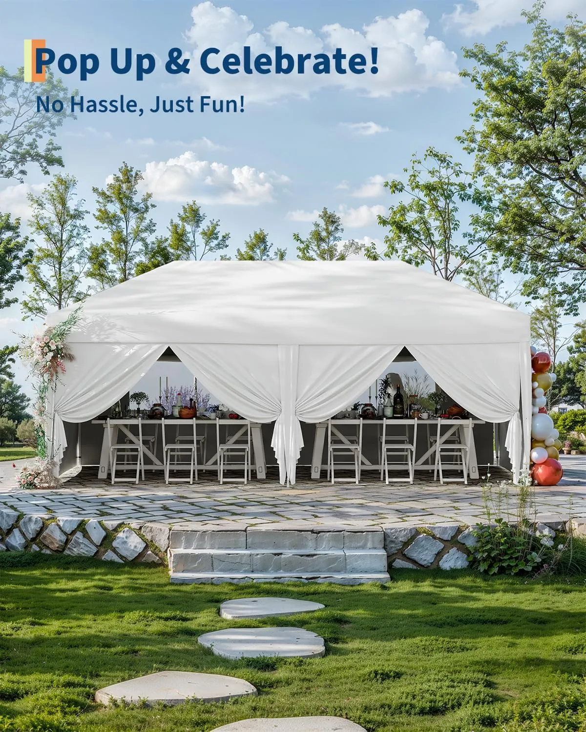 10x20 Pop Up Canopy Tent Outdoor Canopy with 6 Removable Sidewalls One-Person Set Up Heavy Duty Commercial Instant Tent Shelter-White