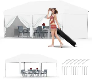 10x20 Pop Up Canopy Tent Outdoor Canopy with 6 Removable Sidewalls One-Person Set Up Heavy Duty Commercial Instant Tent Shelter-White