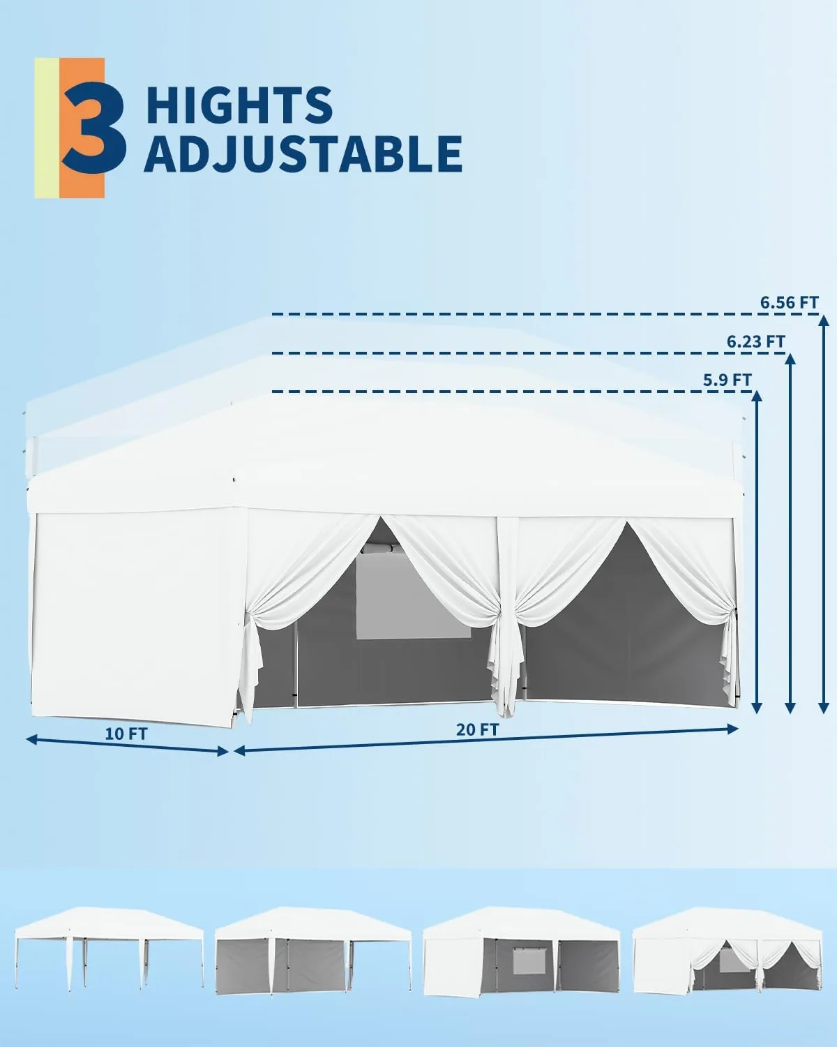 10x20 Pop Up Canopy Tent Outdoor Canopy with 6 Removable Sidewalls One-Person Set Up Heavy Duty Commercial Instant Tent Shelter-White