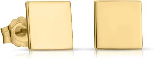14K Yellow Gold Polished Square Disk Dot Flat Stud Earrings