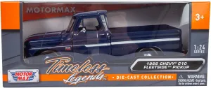1966 Chevy C10 Fleetside Pickup Truck, Dark Blue - Motormax 73355 - 1/24 Scale Diecast Model Toy Car, unisex-children
