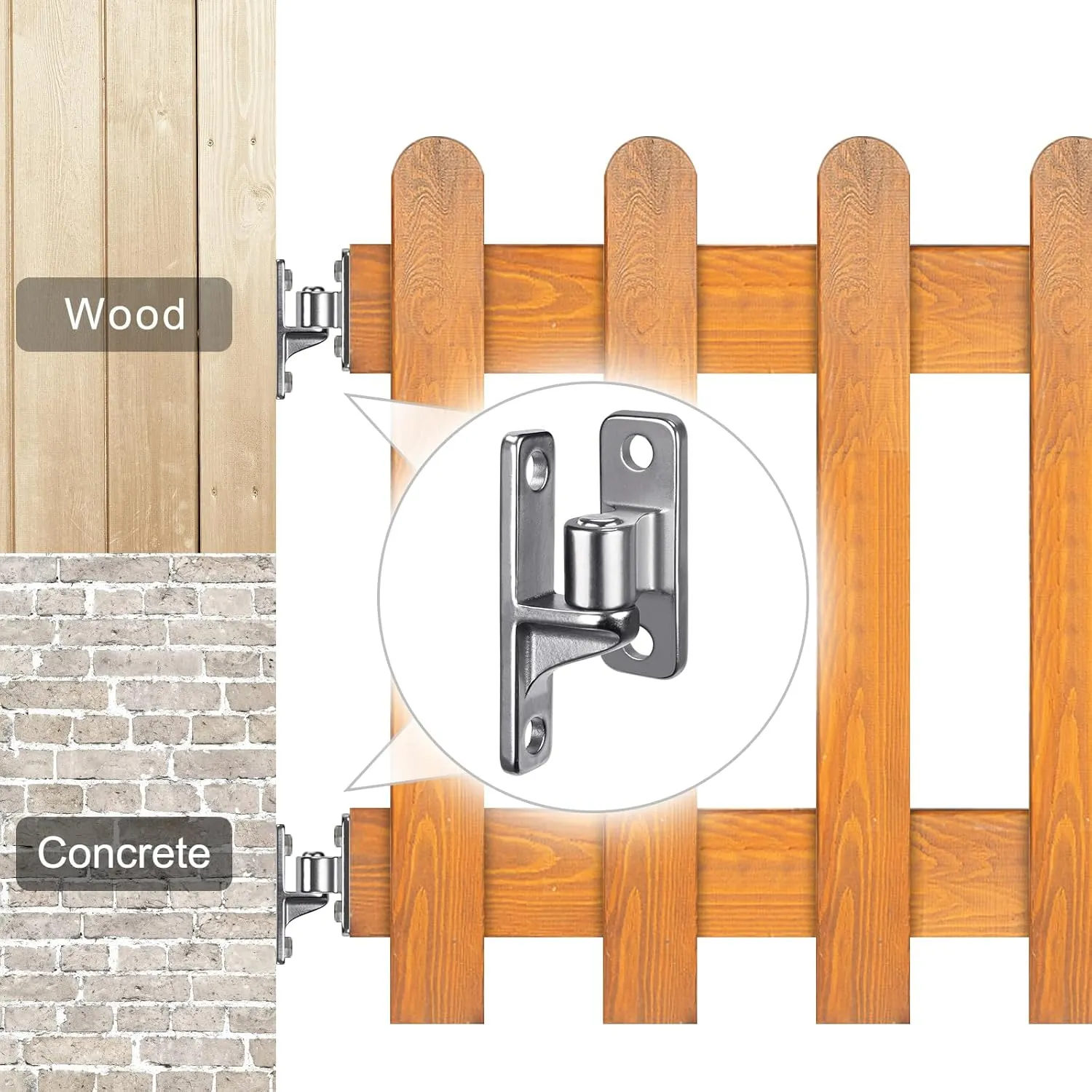 304 Stainless Steel Gate Hinges, One Piece with Non-Welding Gate Hinges Heavy Duty with 5/8'', 2Pack Wall Mount Gate Hinges for Farm Gates, Gate Hinges for Wooden Fences, Capacity up to 600lbs