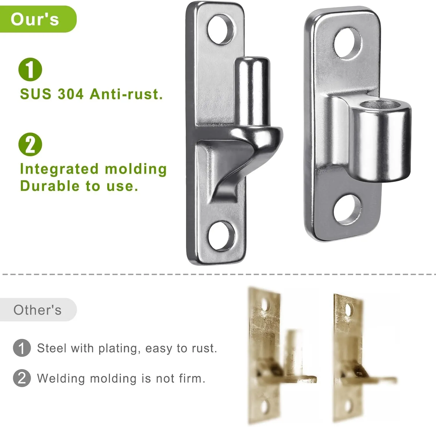 304 Stainless Steel Gate Hinges, One Piece with Non-Welding Gate Hinges Heavy Duty with 5/8'', 2Pack Wall Mount Gate Hinges for Farm Gates, Gate Hinges for Wooden Fences, Capacity up to 600lbs