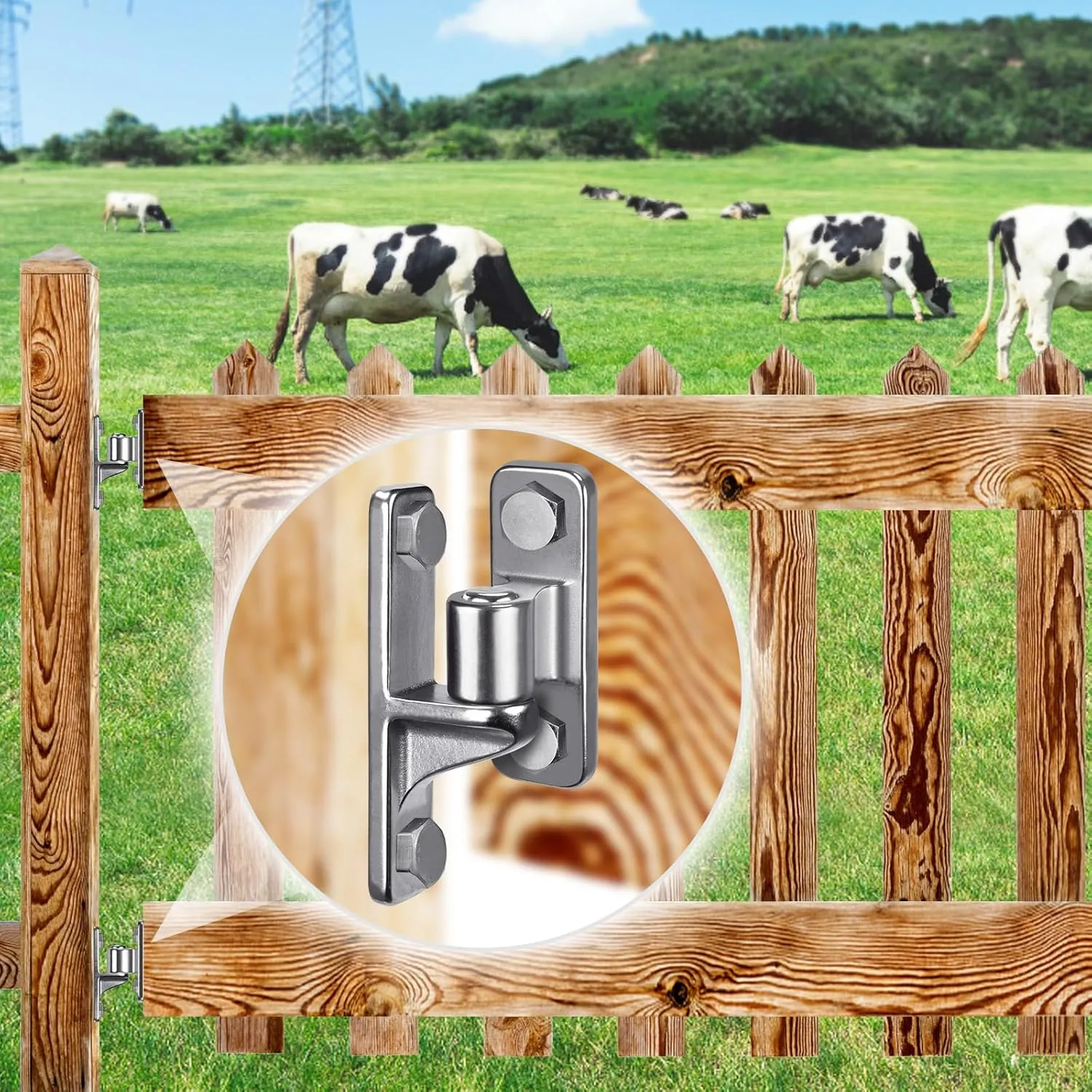 304 Stainless Steel Gate Hinges, One Piece with Non-Welding Gate Hinges Heavy Duty with 5/8'', 2Pack Wall Mount Gate Hinges for Farm Gates, Gate Hinges for Wooden Fences, Capacity up to 600lbs