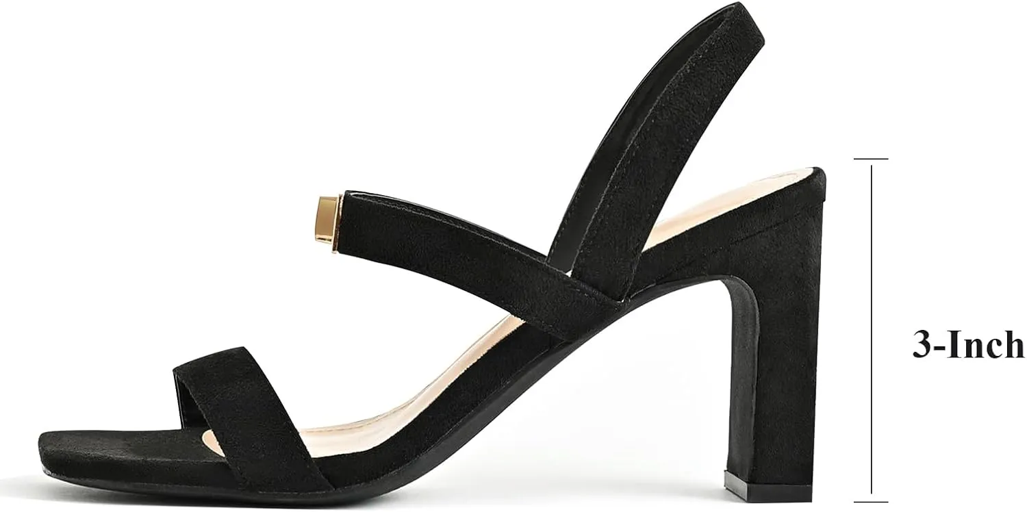 3IN Chunky Heels For Women Block Square Open Toe Heeled Sandals Metallic Buckle Pumps with Backless Strap
