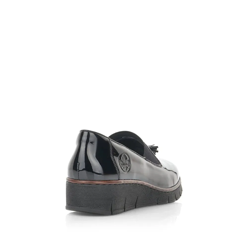 53751- Patent Low Wedge Loafer- Black- Rieker