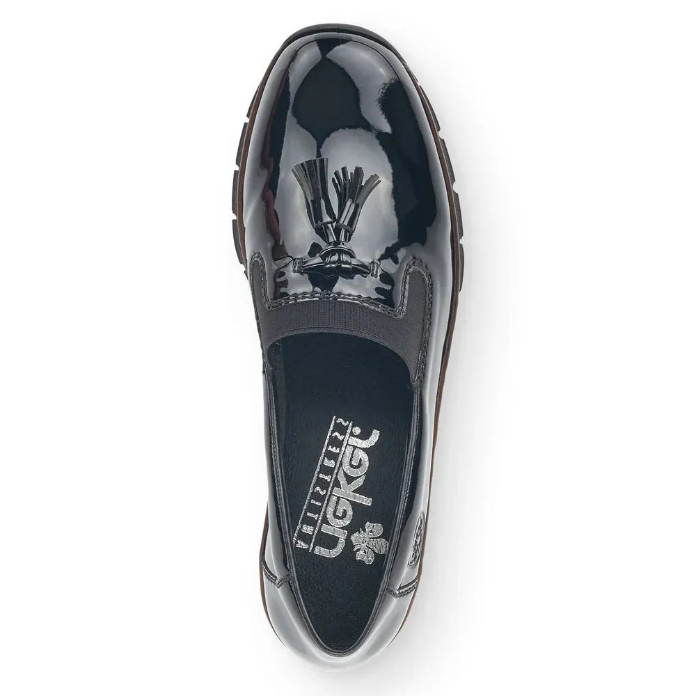 53751- Patent Low Wedge Loafer- Black- Rieker