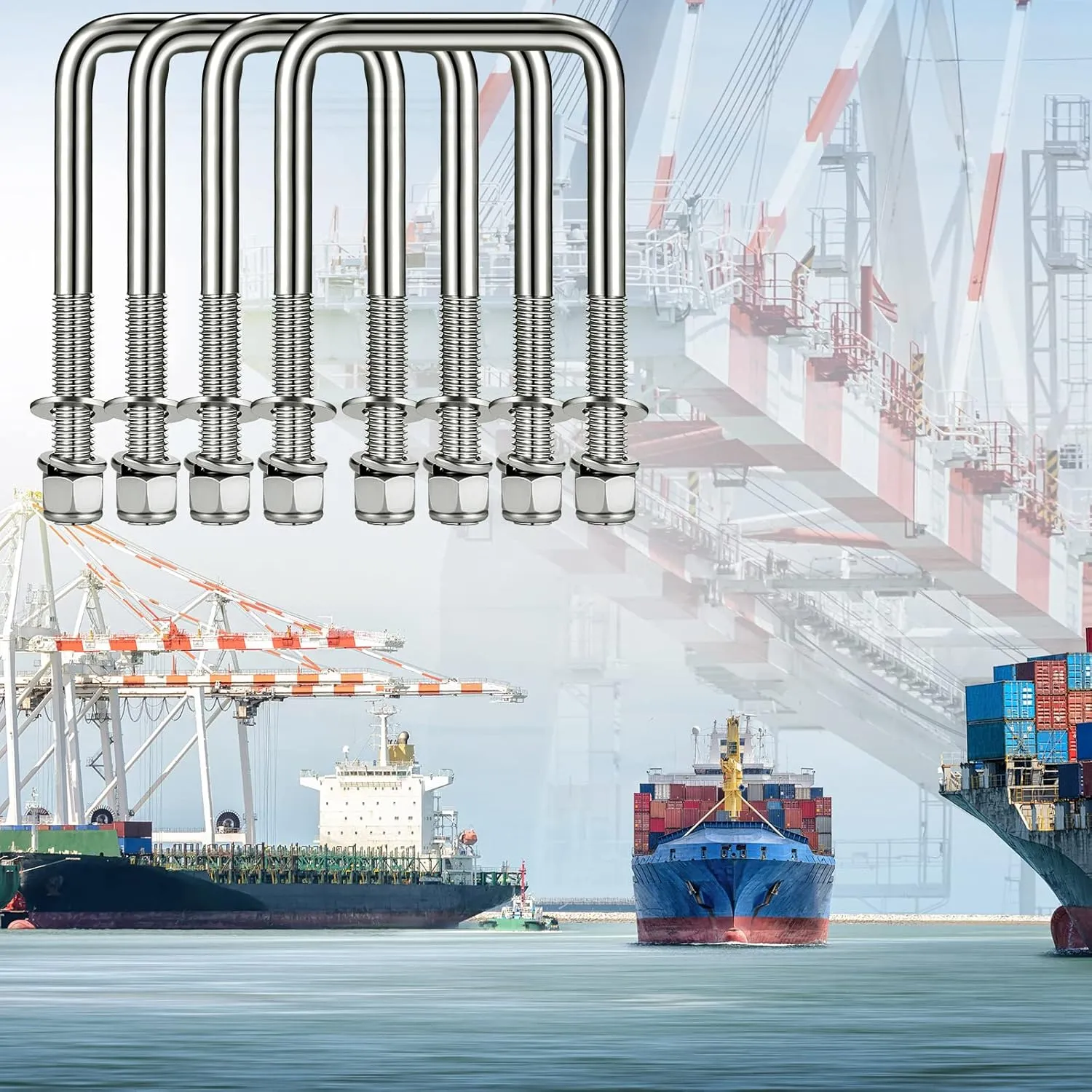 8 Pcs Hotop 304 Stainless Steel Square U-Bolt Boat Trailer U-Bolts with Washers and Nuts l Heavy Duty U Bolt for Sailboat Trailer Automobiles Industrial Part (1/2 D x 3 1/16 W x 5 5/16 Inch)