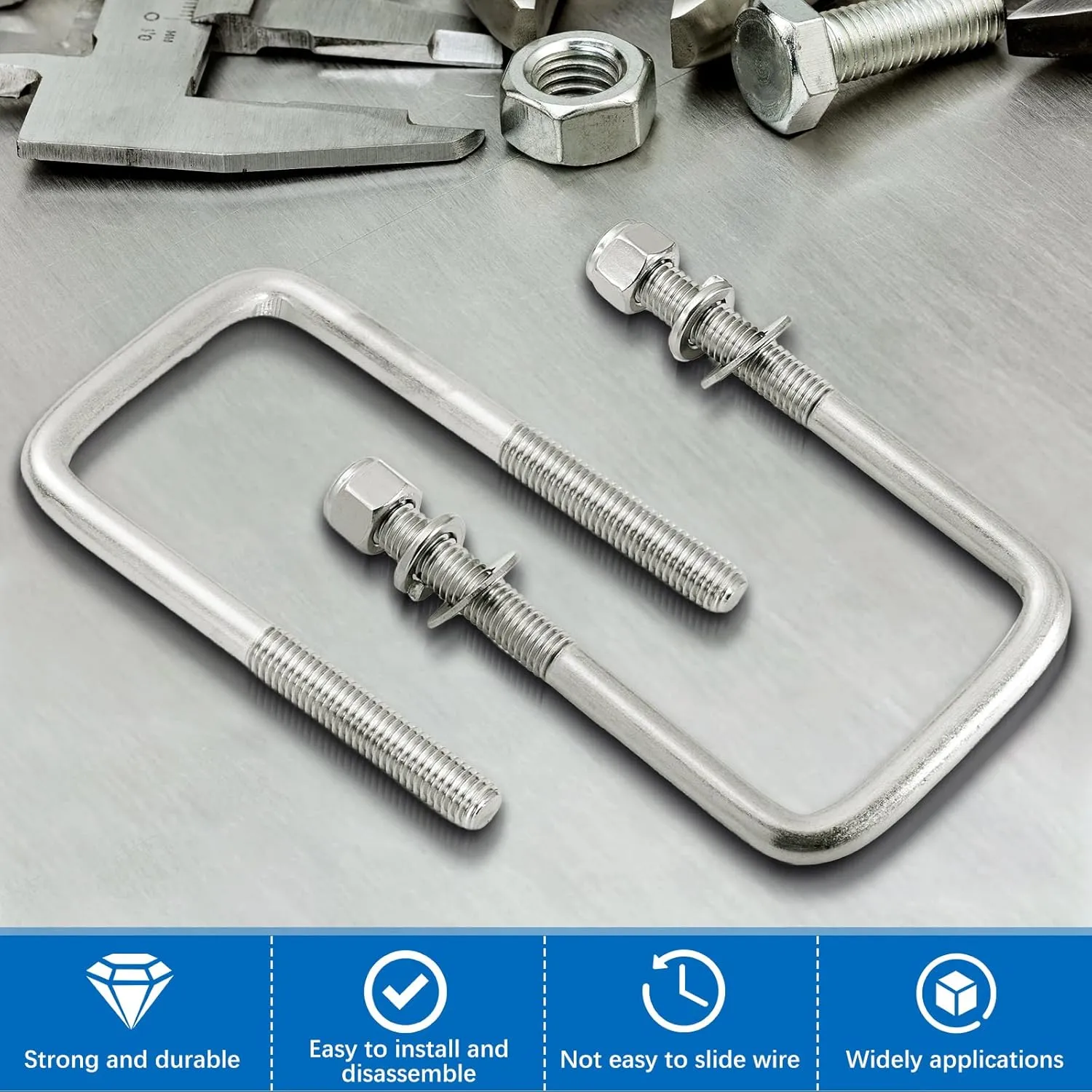 8 Pcs Hotop 304 Stainless Steel Square U-Bolt Boat Trailer U-Bolts with Washers and Nuts l Heavy Duty U Bolt for Sailboat Trailer Automobiles Industrial Part (1/2 D x 3 1/16 W x 5 5/16 Inch)