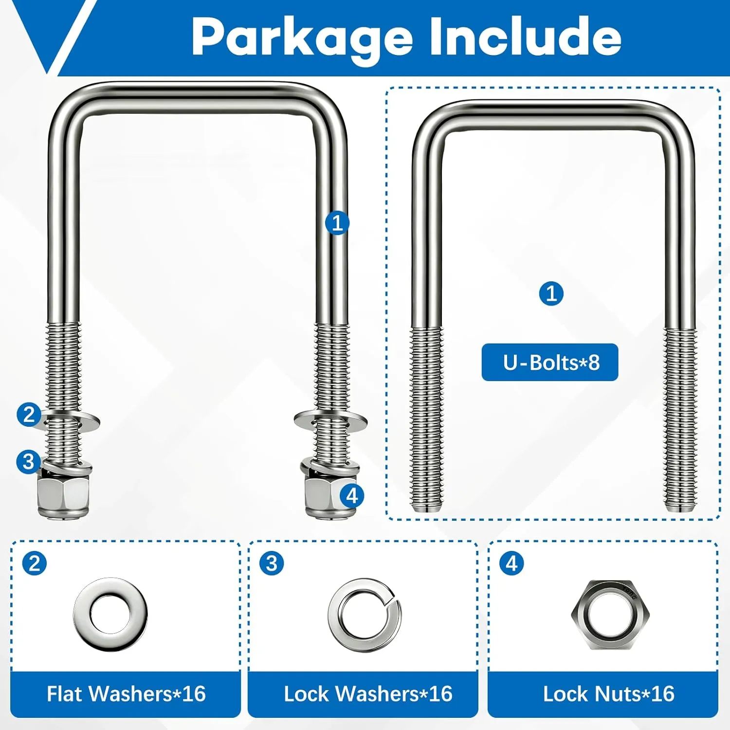 8 Pcs Hotop 304 Stainless Steel Square U-Bolt Boat Trailer U-Bolts with Washers and Nuts l Heavy Duty U Bolt for Sailboat Trailer Automobiles Industrial Part (1/2 D x 3 1/16 W x 5 5/16 Inch)
