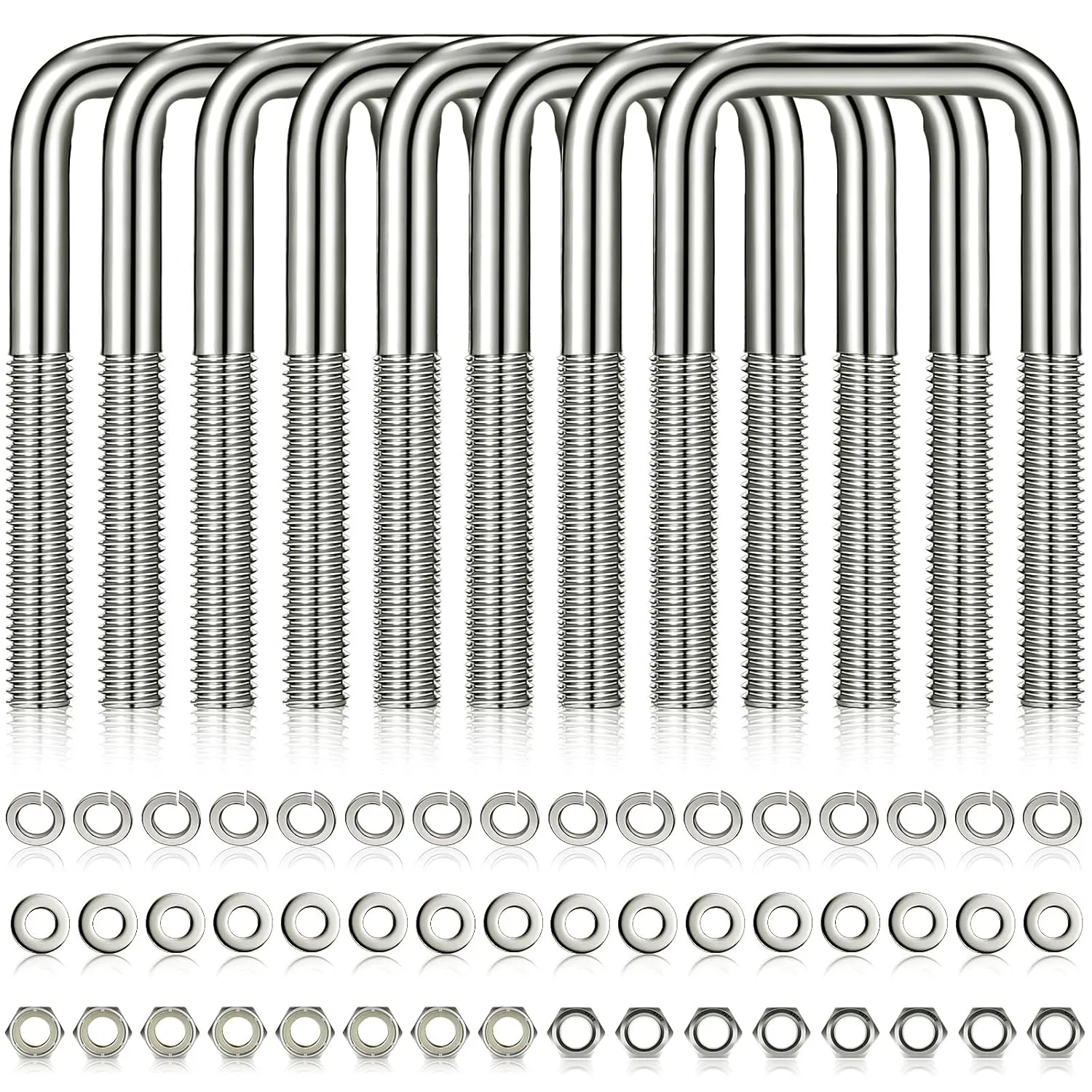 8 Pcs Hotop 304 Stainless Steel Square U-Bolt Boat Trailer U-Bolts with Washers and Nuts l Heavy Duty U Bolt for Sailboat Trailer Automobiles Industrial Part (1/2 D x 3 1/16 W x 5 5/16 Inch)
