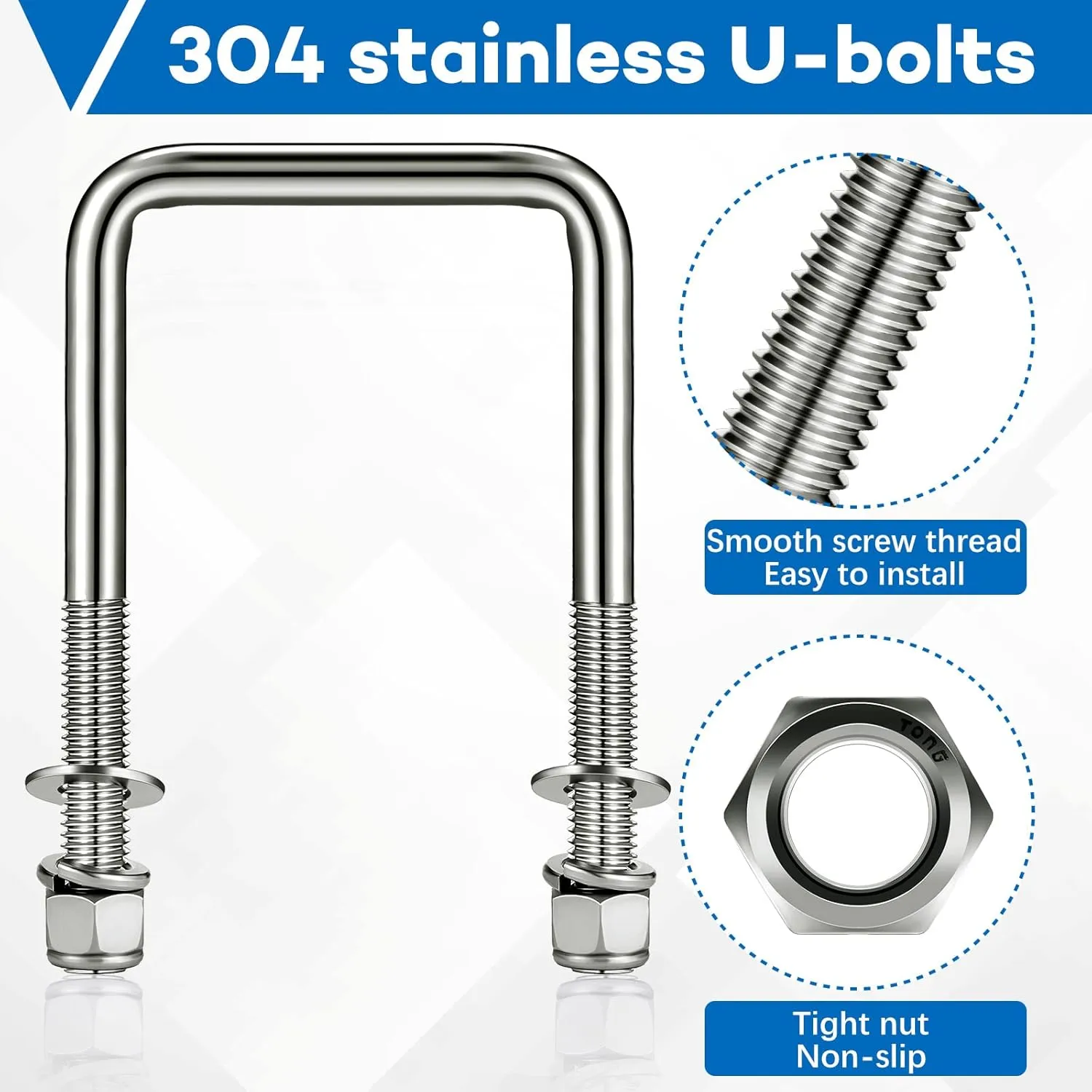 8 Pcs Hotop 304 Stainless Steel Square U-Bolt Boat Trailer U-Bolts with Washers and Nuts l Heavy Duty U Bolt for Sailboat Trailer Automobiles Industrial Part (1/2 D x 3 1/16 W x 5 5/16 Inch)
