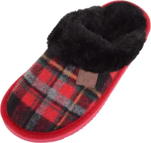 ABSOLUTE FOOTWEAR Womens Slip On Open Back Traditional Tartan Checked Faux Fur Winter Mule Slippers