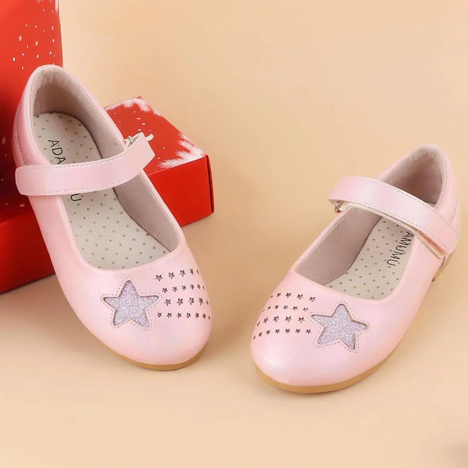 ADAMUMU Toddler Dress Shoes Flower Girl Shoes for Weeding Cute Toddler Mary Jane Shoes Lace Flore Ballet Flat for Walking, Jumping