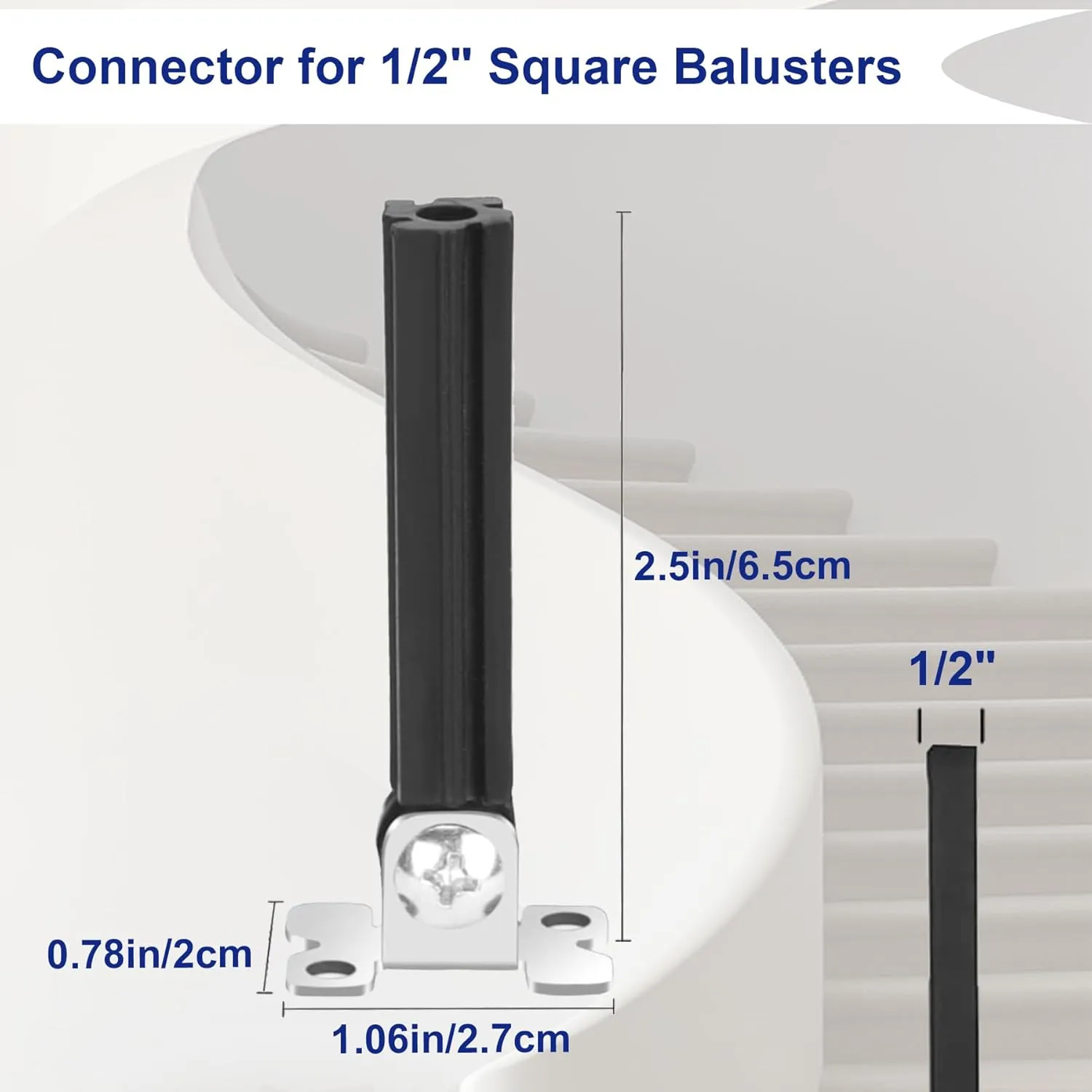 Adjustable Angle Connectors with Flat Shoes for 1/2'' Square Balusters for Staircase (10 Connectors 10 Flat Shoes)