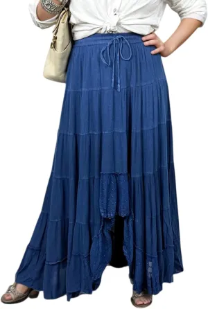Agan Traders Women's 2025 Spring Peasant Tiered A Line Flared High Low Elastic Waistband Flowy Long Maxi Skirt