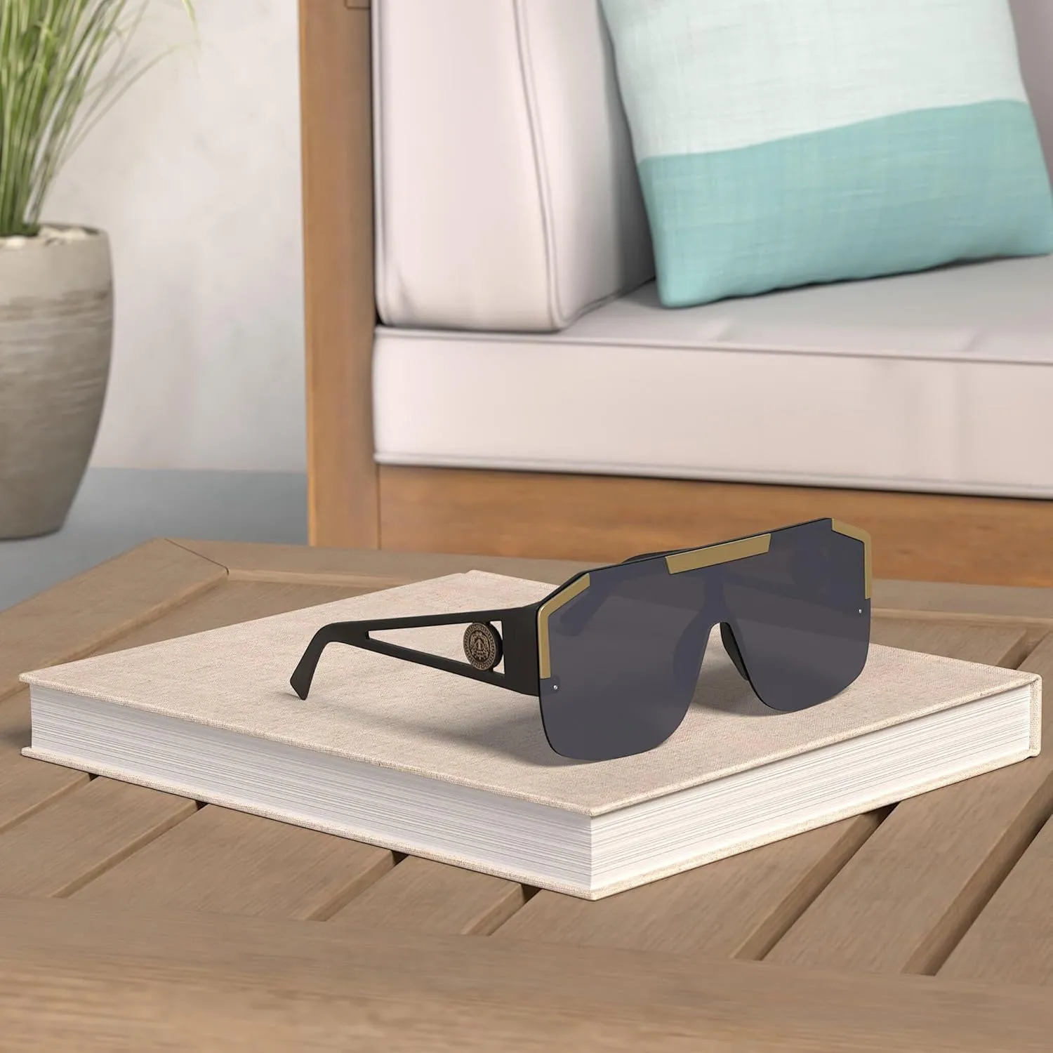 AIEYEZO Square Oversized Sunglasses Flat Top Shield Sun Glasses for Men Women One Lens Square Shades