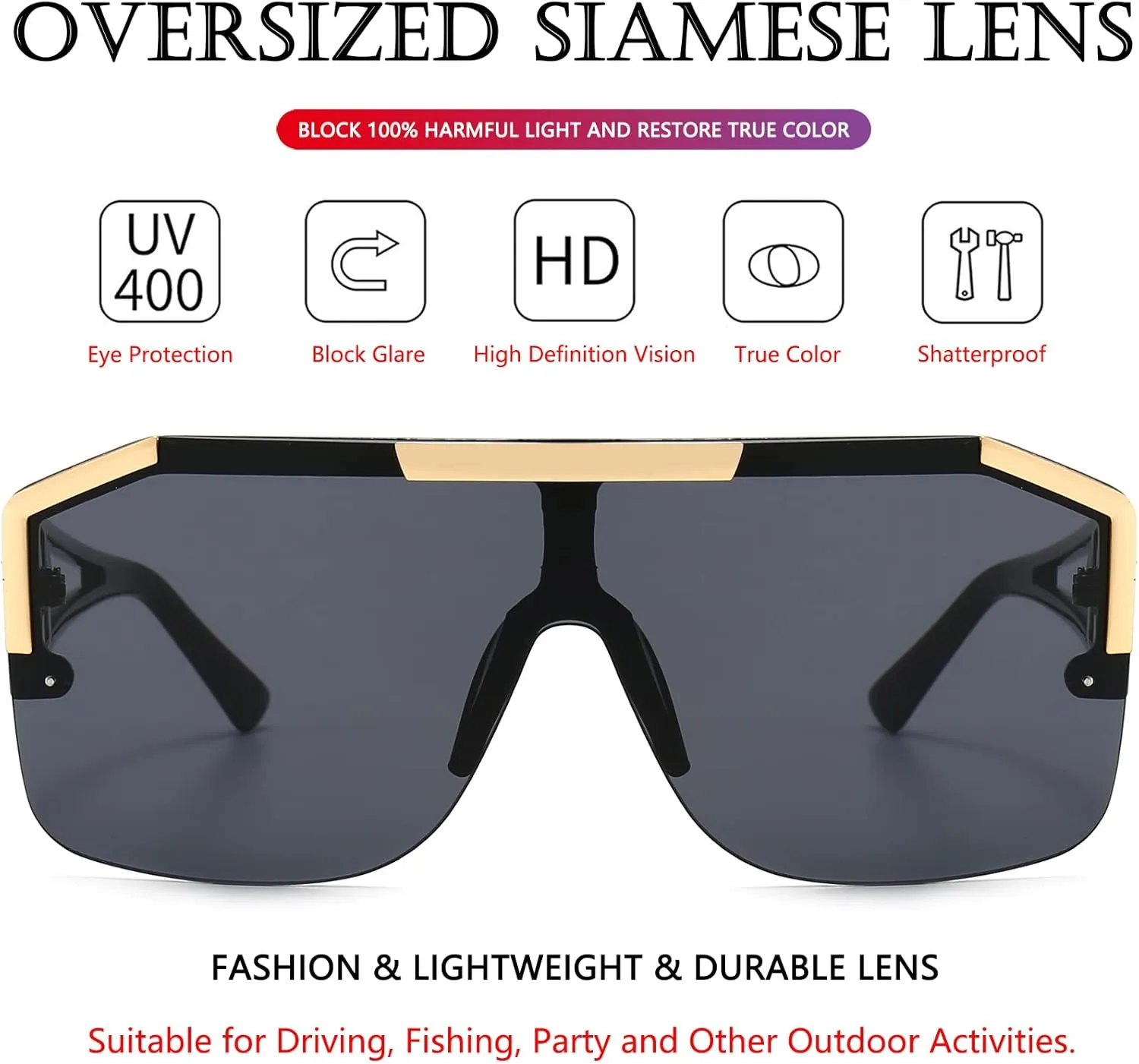AIEYEZO Square Oversized Sunglasses Flat Top Shield Sun Glasses for Men Women One Lens Square Shades
