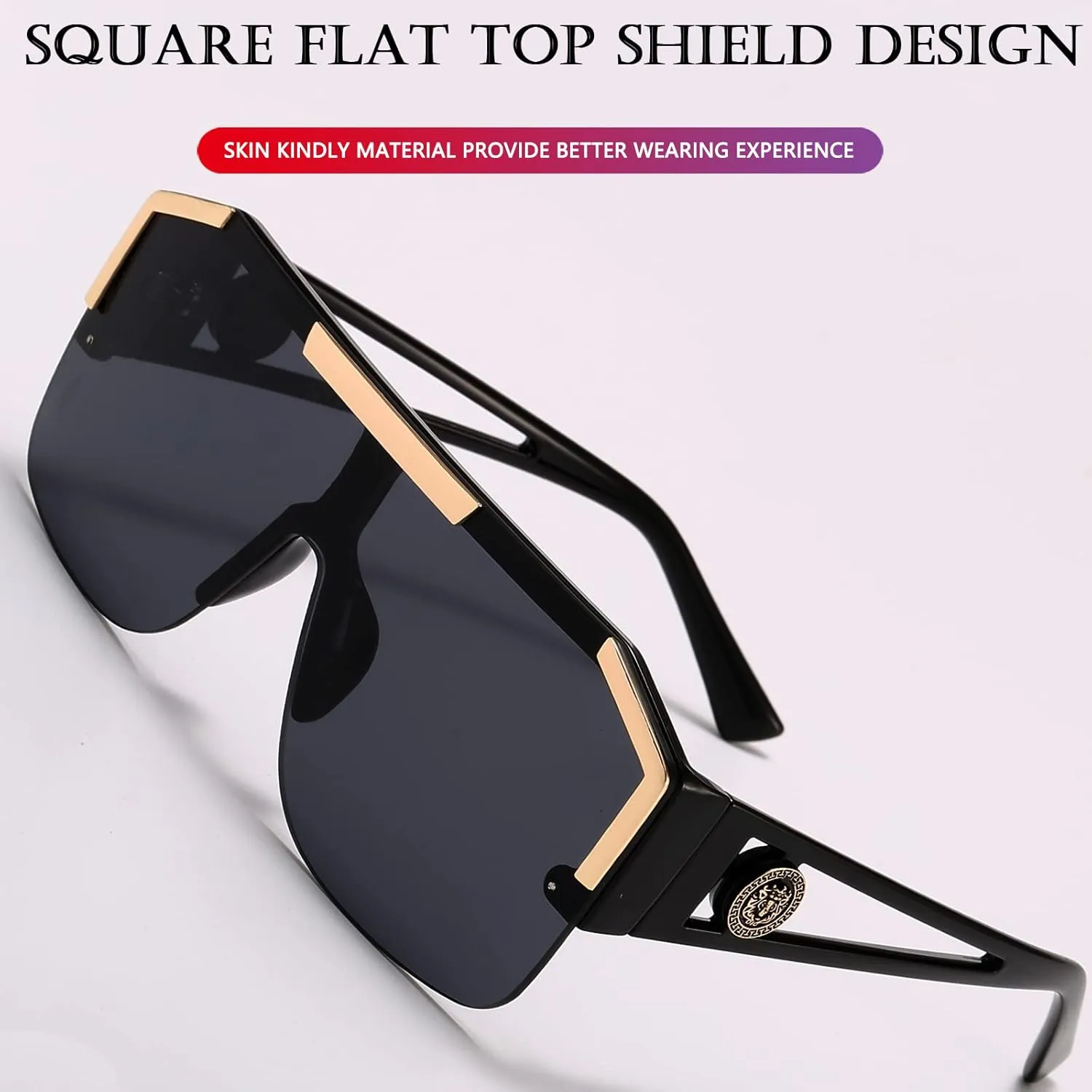 AIEYEZO Square Oversized Sunglasses Flat Top Shield Sun Glasses for Men Women One Lens Square Shades