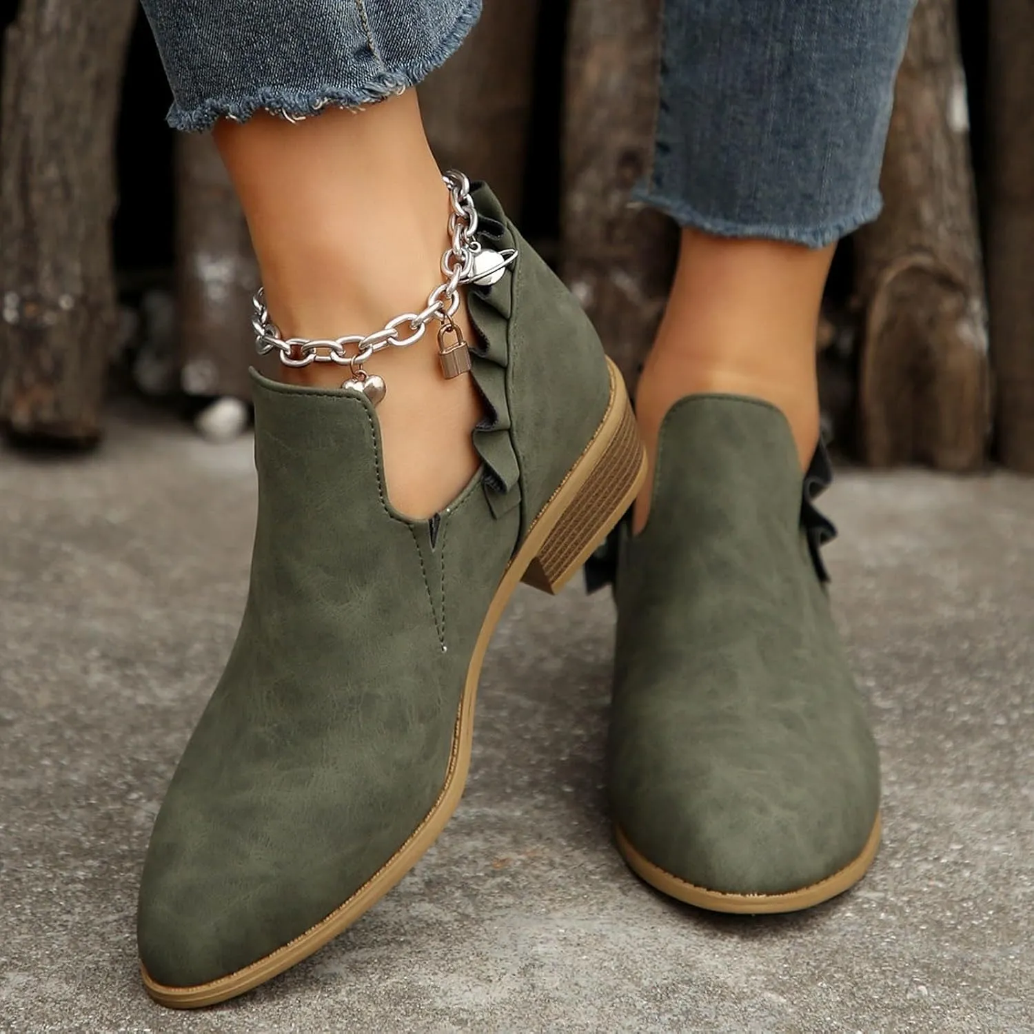 AMDBEL Booties for Women Dressy 2024 Ankle BootsLow Heel Short Boots V Cut Chelsea Boots Pointd Toe Fall Winter Dressy Shoes