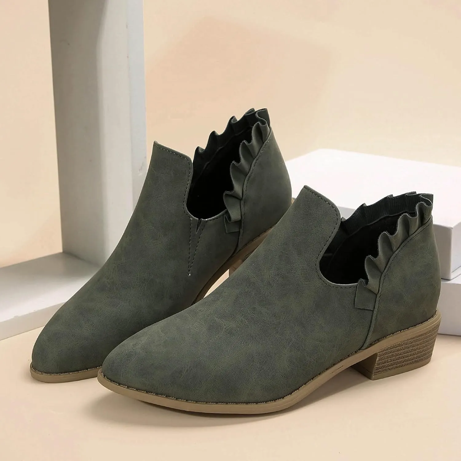 AMDBEL Booties for Women Dressy 2024 Ankle BootsLow Heel Short Boots V Cut Chelsea Boots Pointd Toe Fall Winter Dressy Shoes