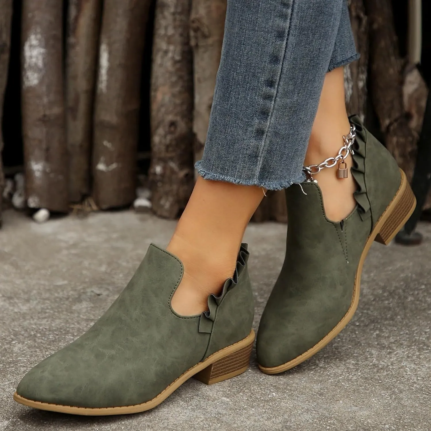 AMDBEL Booties for Women Dressy 2024 Ankle BootsLow Heel Short Boots V Cut Chelsea Boots Pointd Toe Fall Winter Dressy Shoes