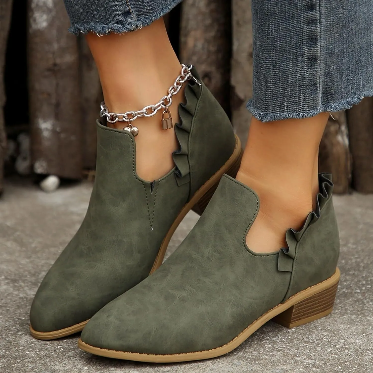 AMDBEL Booties for Women Dressy 2024 Ankle BootsLow Heel Short Boots V Cut Chelsea Boots Pointd Toe Fall Winter Dressy Shoes