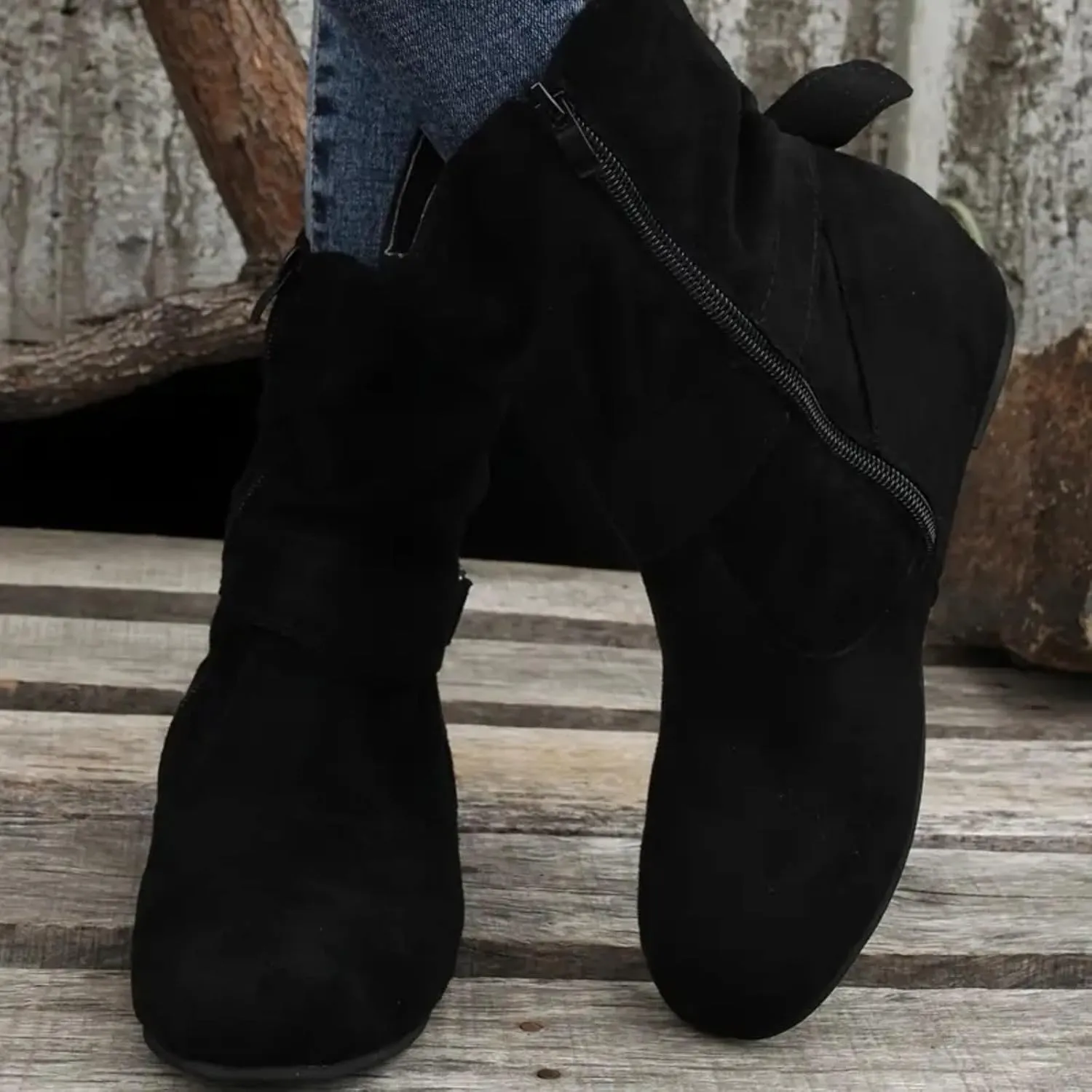 AMDBEL Fall Boots for Women 2024, Women's Mid Calf Boots Low Heel Round Toe Boots Ladies Walking Booties with Zipper