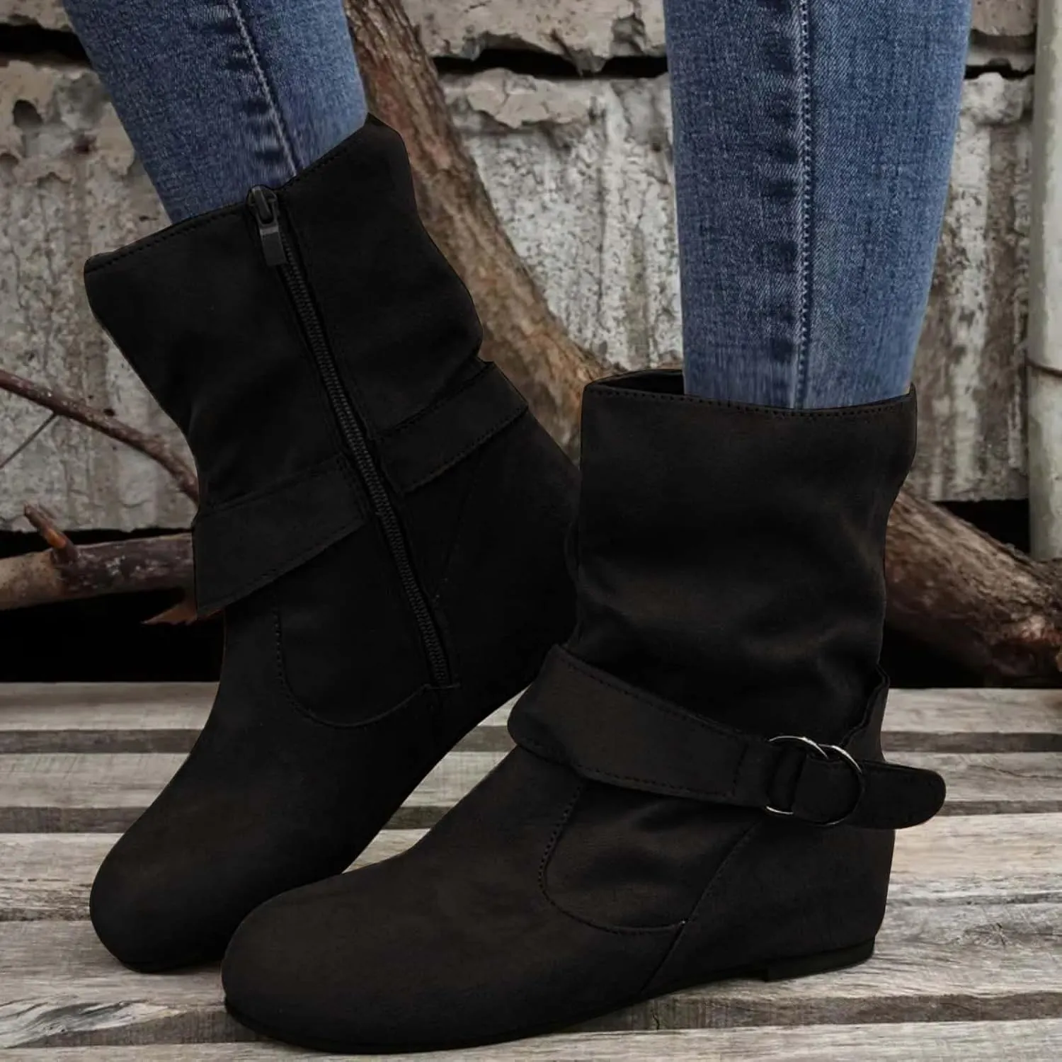 AMDBEL Fall Boots for Women 2024, Women's Mid Calf Boots Low Heel Round Toe Boots Ladies Walking Booties with Zipper