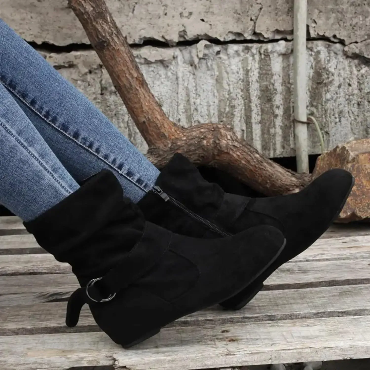 AMDBEL Fall Boots for Women 2024, Women's Mid Calf Boots Low Heel Round Toe Boots Ladies Walking Booties with Zipper