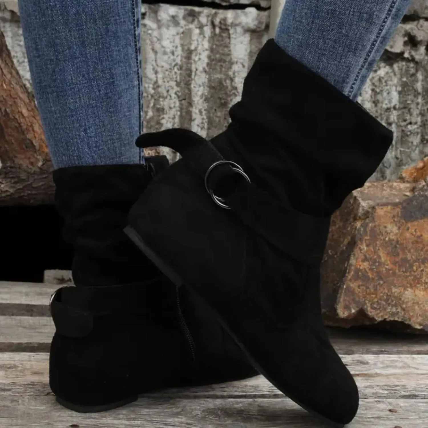 AMDBEL Fall Boots for Women 2024, Women's Mid Calf Boots Low Heel Round Toe Boots Ladies Walking Booties with Zipper