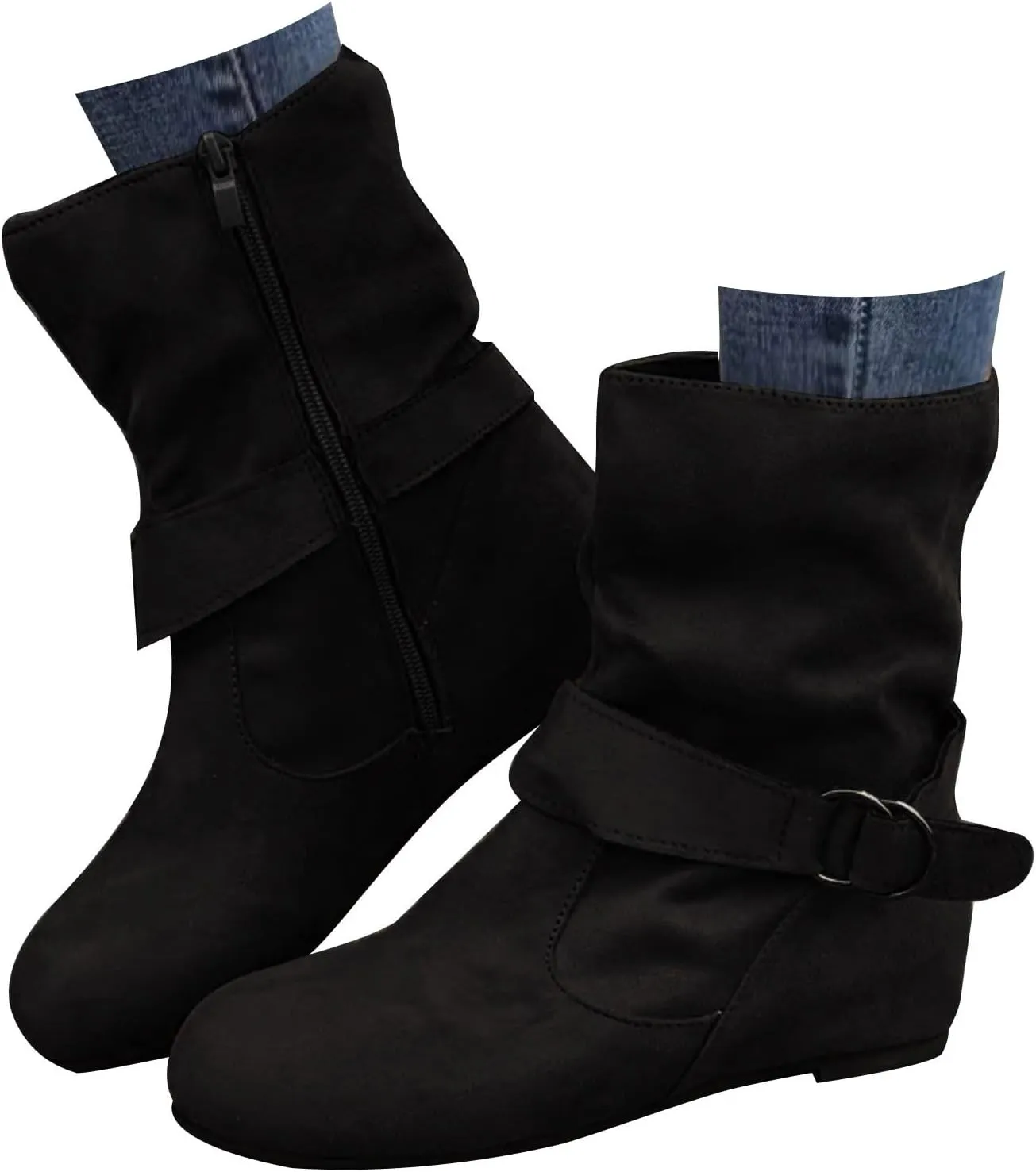 AMDBEL Fall Boots for Women 2024, Women's Mid Calf Boots Low Heel Round Toe Boots Ladies Walking Booties with Zipper