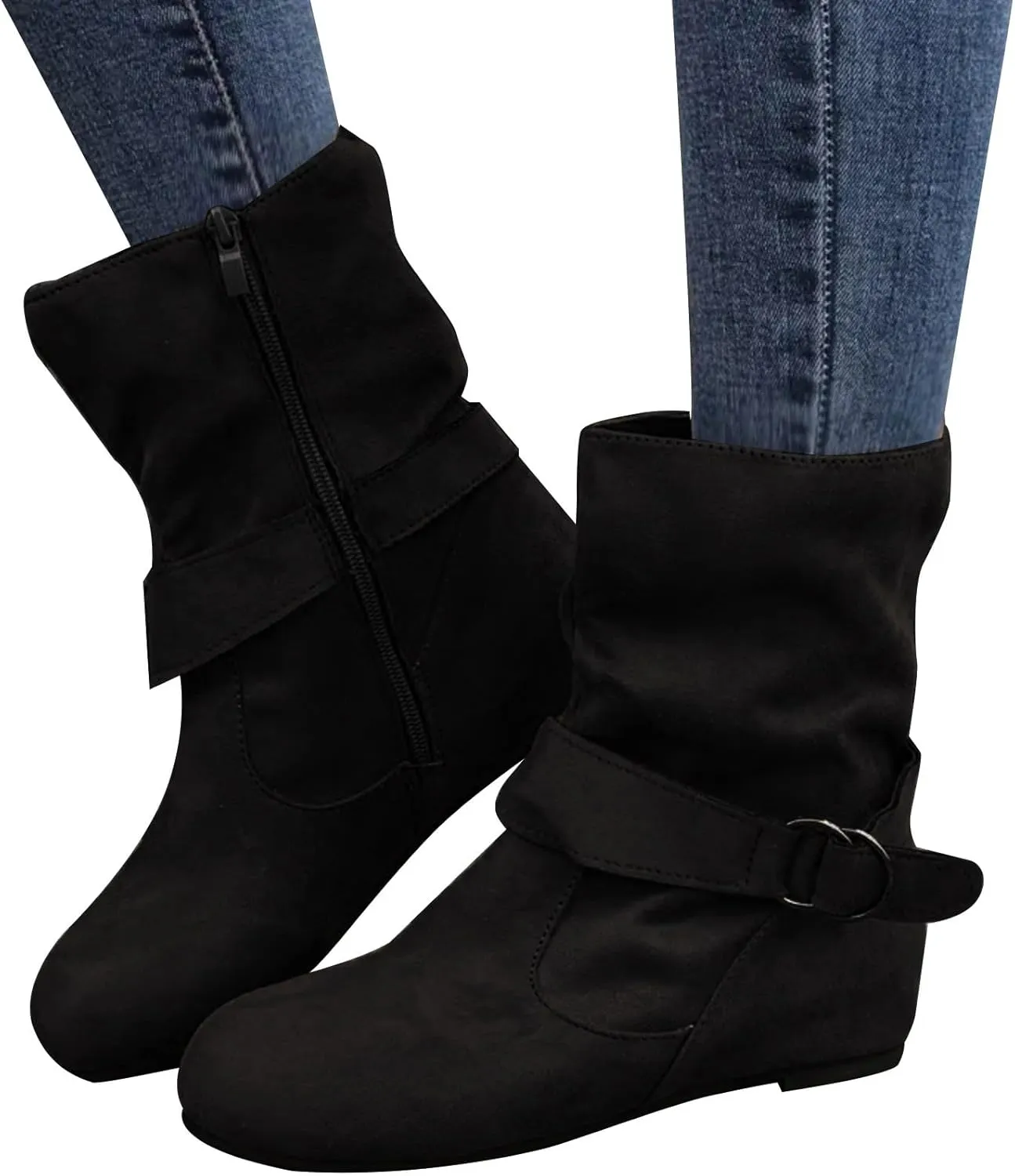 AMDBEL Fall Boots for Women 2024, Women's Mid Calf Boots Low Heel Round Toe Boots Ladies Walking Booties with Zipper