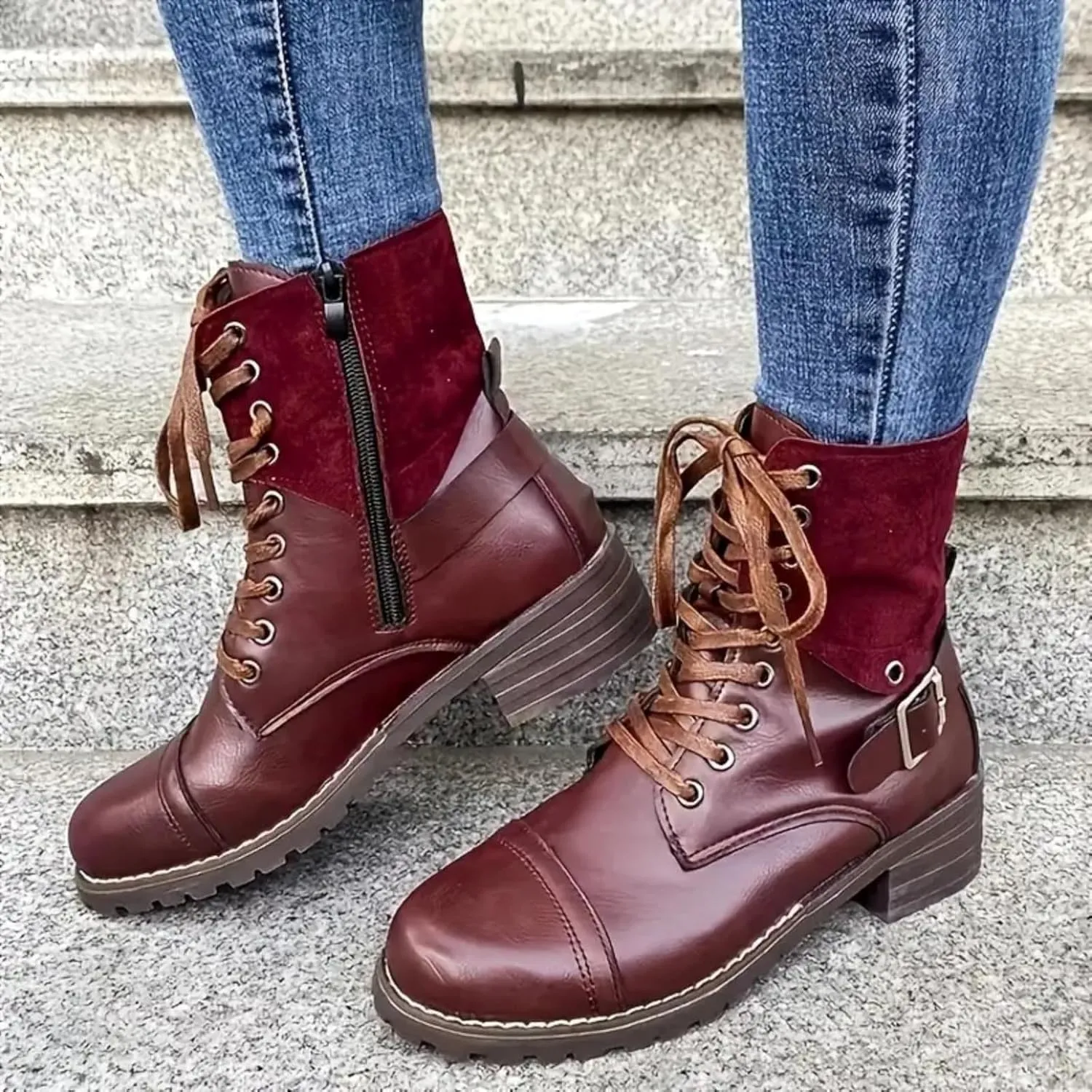 AMDBEL Mid Calf Boots for Women Fall Boots for Women 2024 Vintage Square Toe Riding Boots Zipper Booties Ladies Shoes