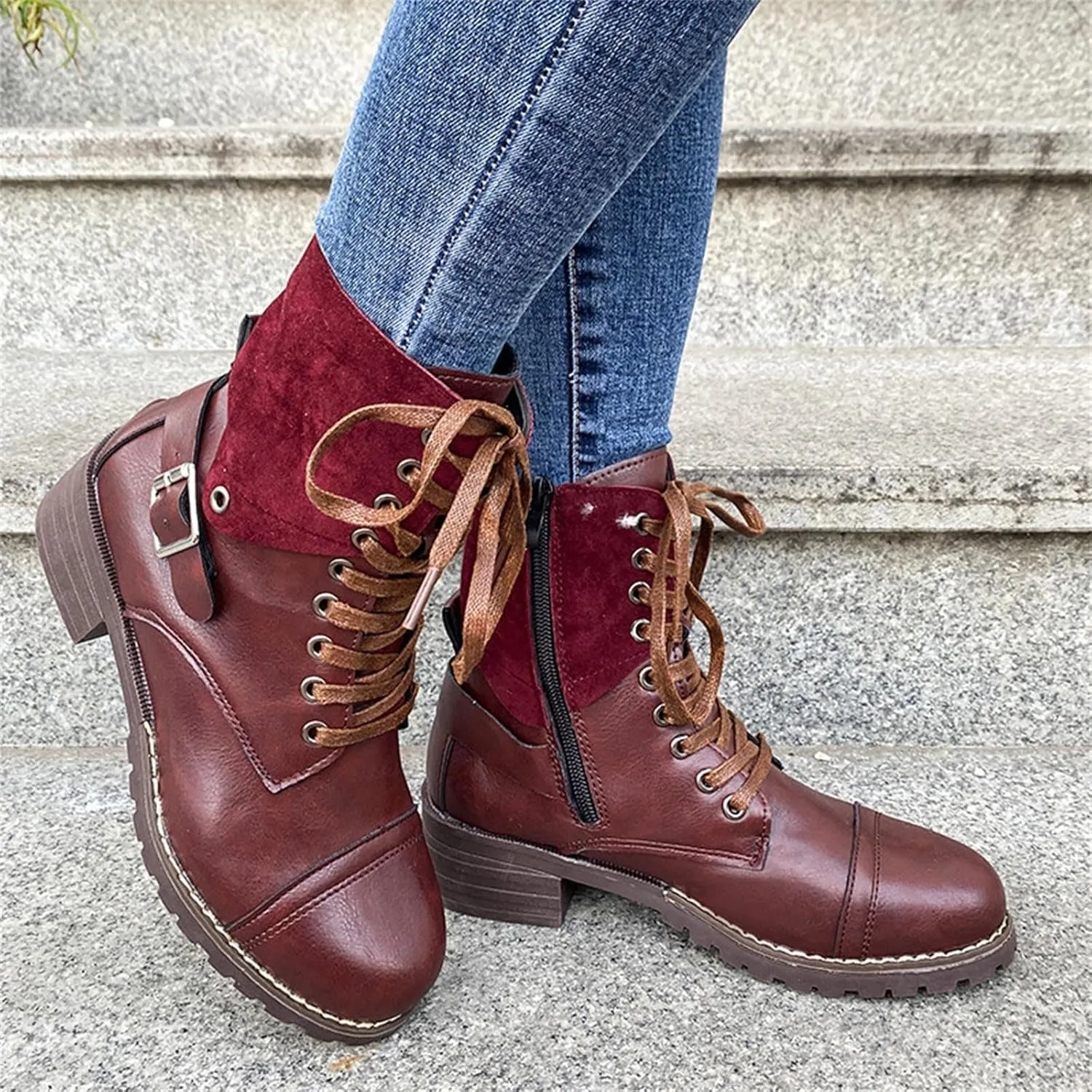 AMDBEL Mid Calf Boots for Women Fall Boots for Women 2024 Vintage Square Toe Riding Boots Zipper Booties Ladies Shoes