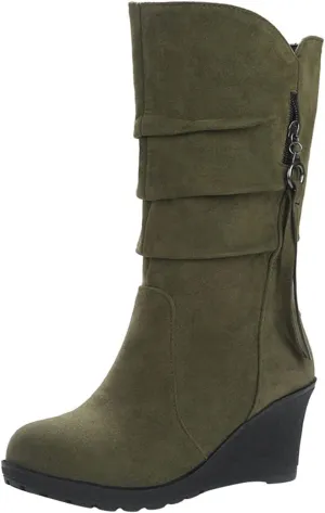 AMDBEL Wide Calf Boots for Women Wedge Heel Womens Fall Boots 2024 Winter Zipper Platform Boots Fashion Booties Shoes