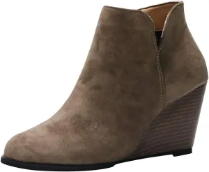 AMDBEL Winter Boots for Women 2024 Ankle Boots Round Toe Wedge Short Boot Zipper Suede Winter Ladies Walking Shoes