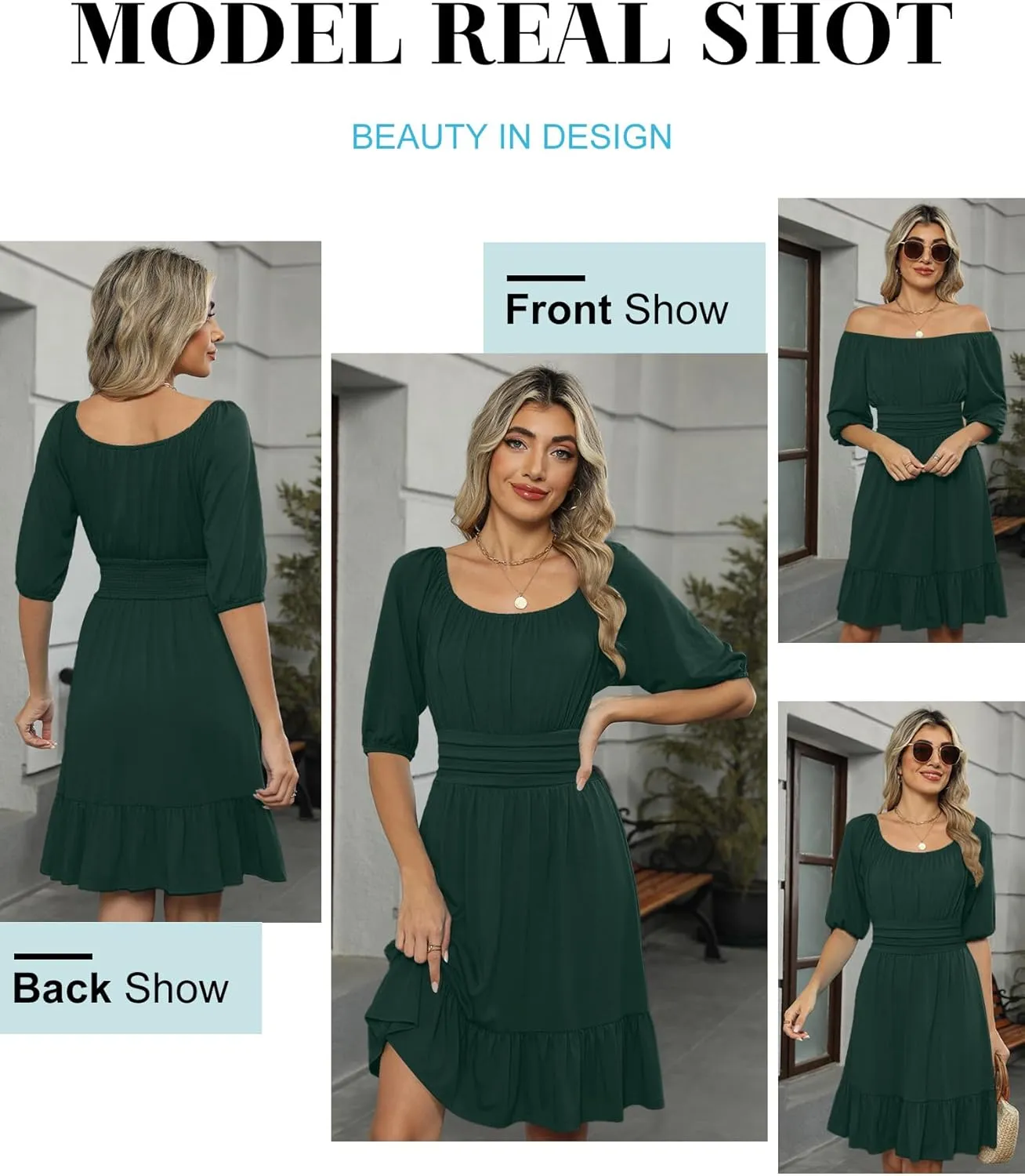 ANRABESS Women Summer Casual Short Lantern Sleeve Square Neck A-Line Flowy Boho Mini Dress 2025 Trendy Beach Travel Clothes