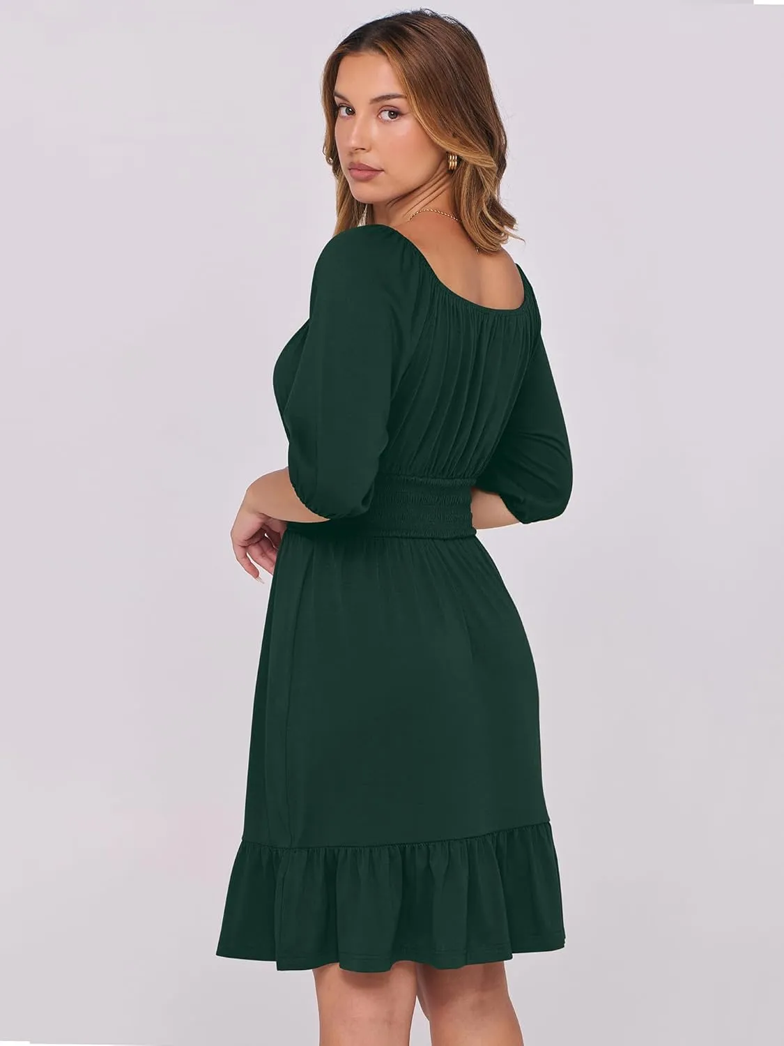 ANRABESS Women Summer Casual Short Lantern Sleeve Square Neck A-Line Flowy Boho Mini Dress 2025 Trendy Beach Travel Clothes