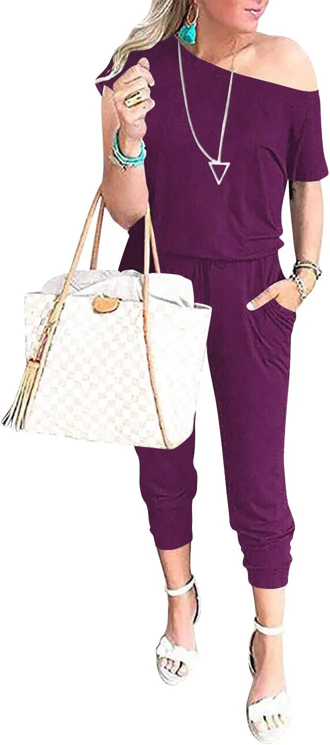 ANRABESS Women's Loose Summer Casual Off Shoulder Elastic Waist Stretchy Long Romper Jumpsuit