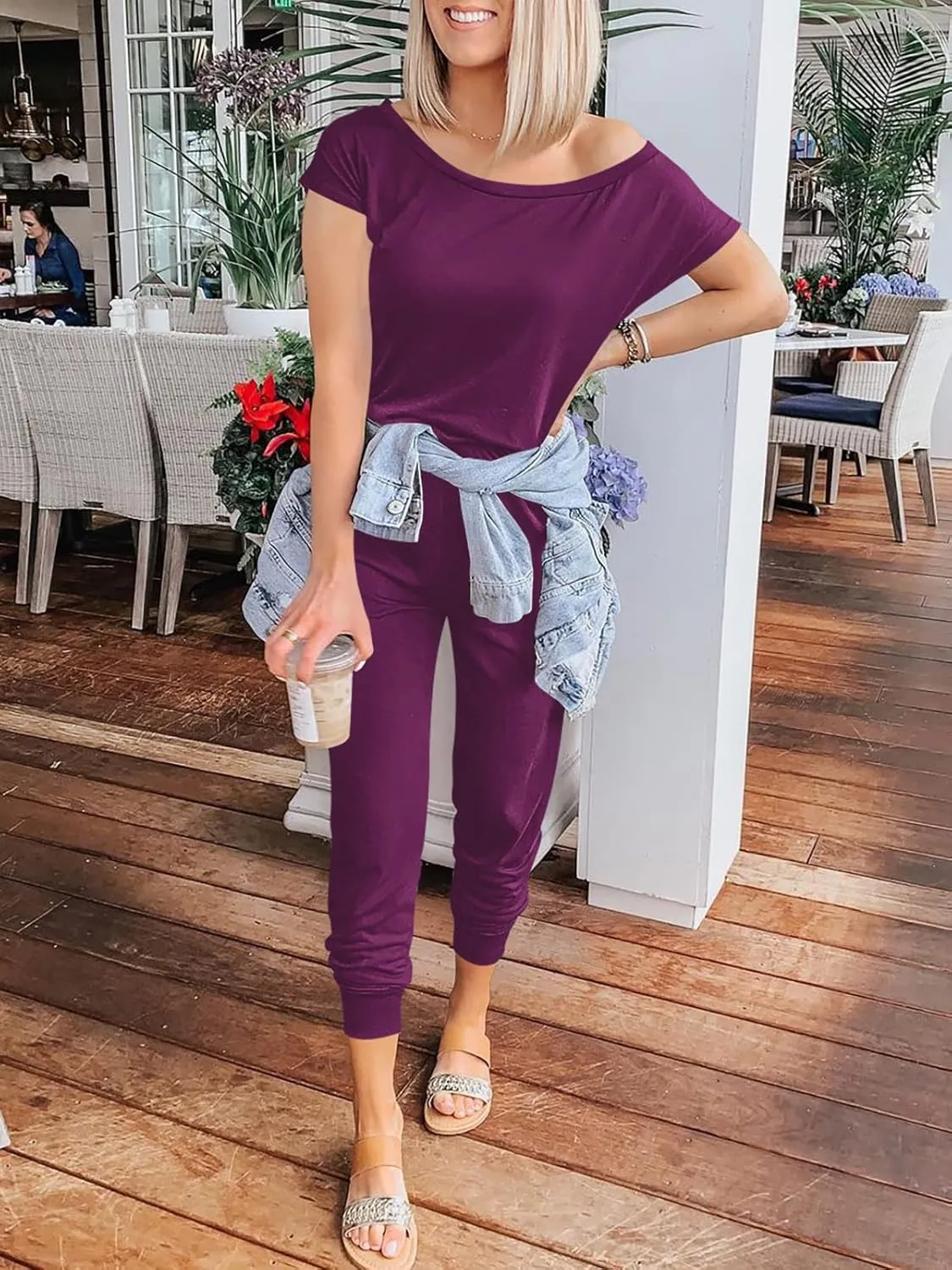 ANRABESS Women's Loose Summer Casual Off Shoulder Elastic Waist Stretchy Long Romper Jumpsuit