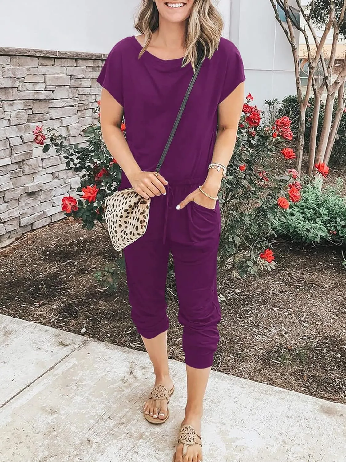ANRABESS Women's Loose Summer Casual Off Shoulder Elastic Waist Stretchy Long Romper Jumpsuit