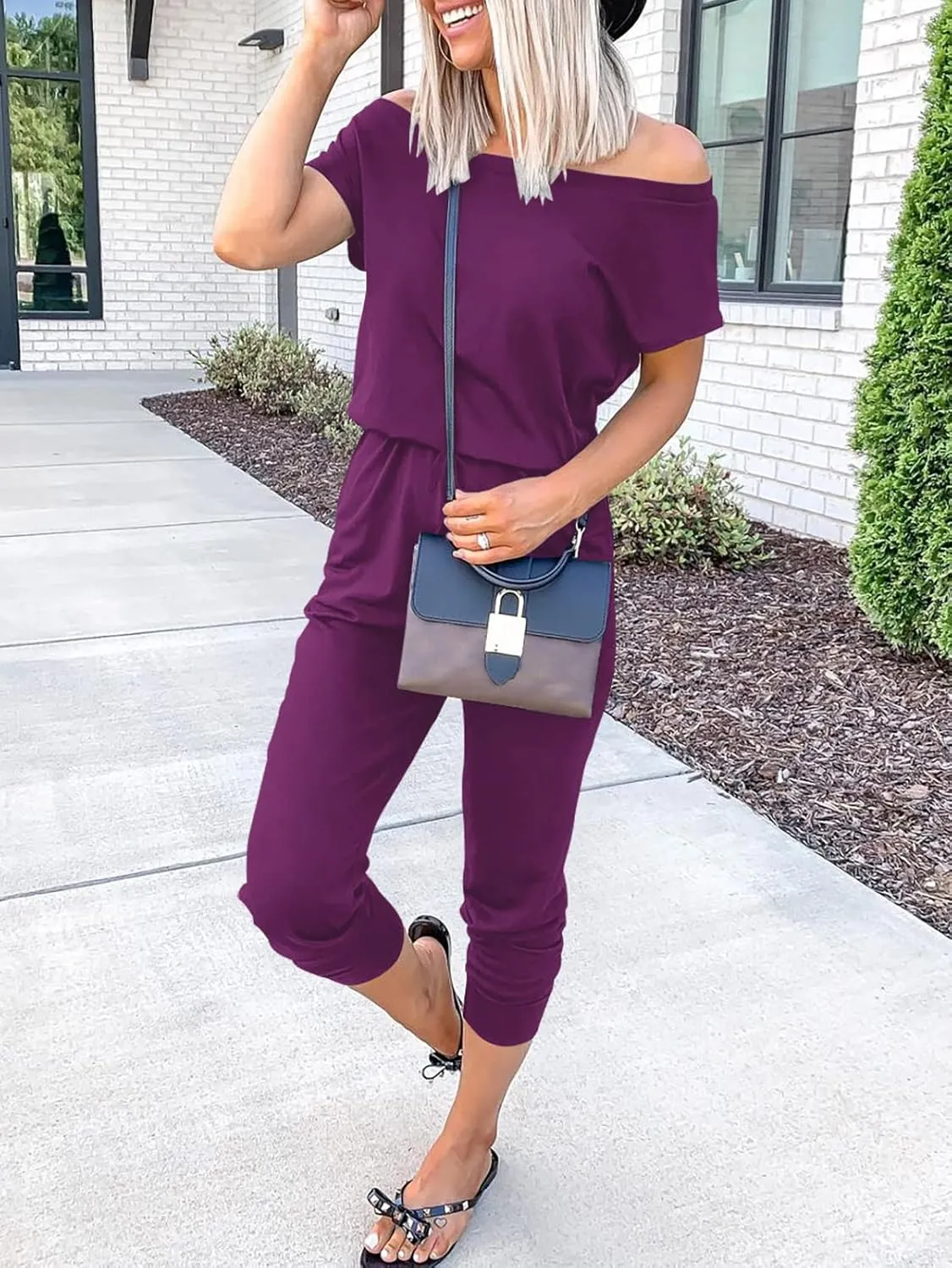 ANRABESS Women's Loose Summer Casual Off Shoulder Elastic Waist Stretchy Long Romper Jumpsuit