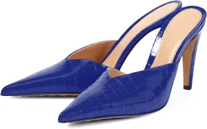 anteikira Women's Pointed Toe Crocodile Heels Stiletto Heel Animal Print Pumps Closed Toe High Heel Mules Party Wedding Fashion Backless Mule Shoes for Women Size 5.5-12US