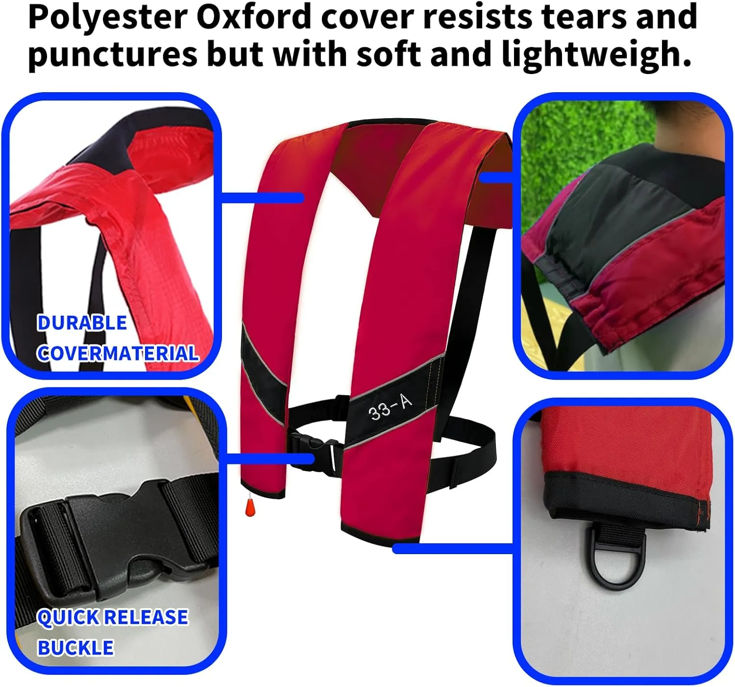 Automatic Inflatable Life Jacket|Life Vest for Adults|PFD Low Profile|Supports up to 330 lbs