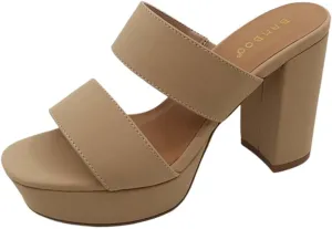 BAMBOO Women's Open Toe Slip-On Platform High Block Heel Mule Sandal Script-24 Nude 8.5