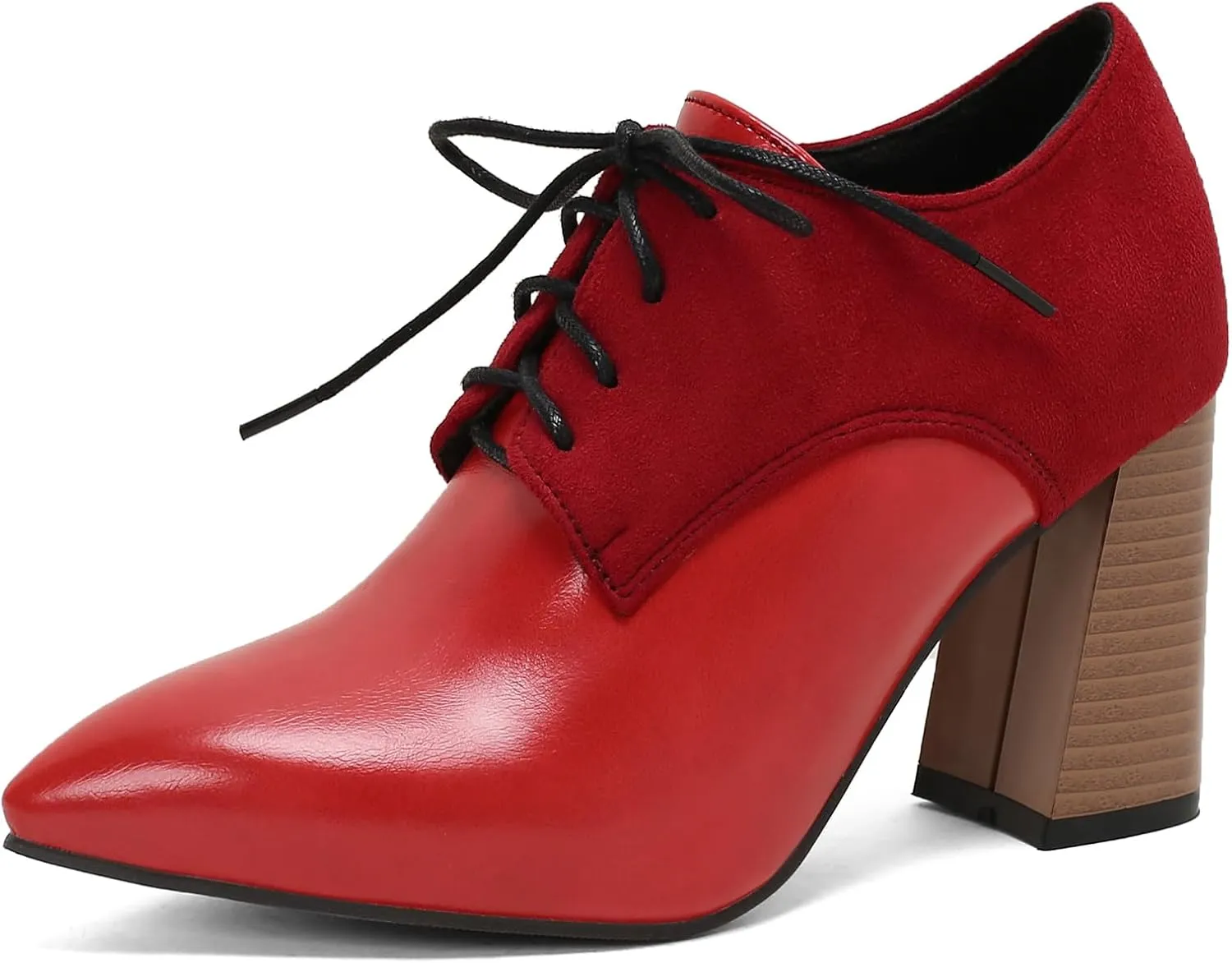 BEAUPAS Women's Lace Up Heeled Oxford Pointed Toe Chunky High Heels Pumps Block Heel Closed Toe Vintage Dress Shoes