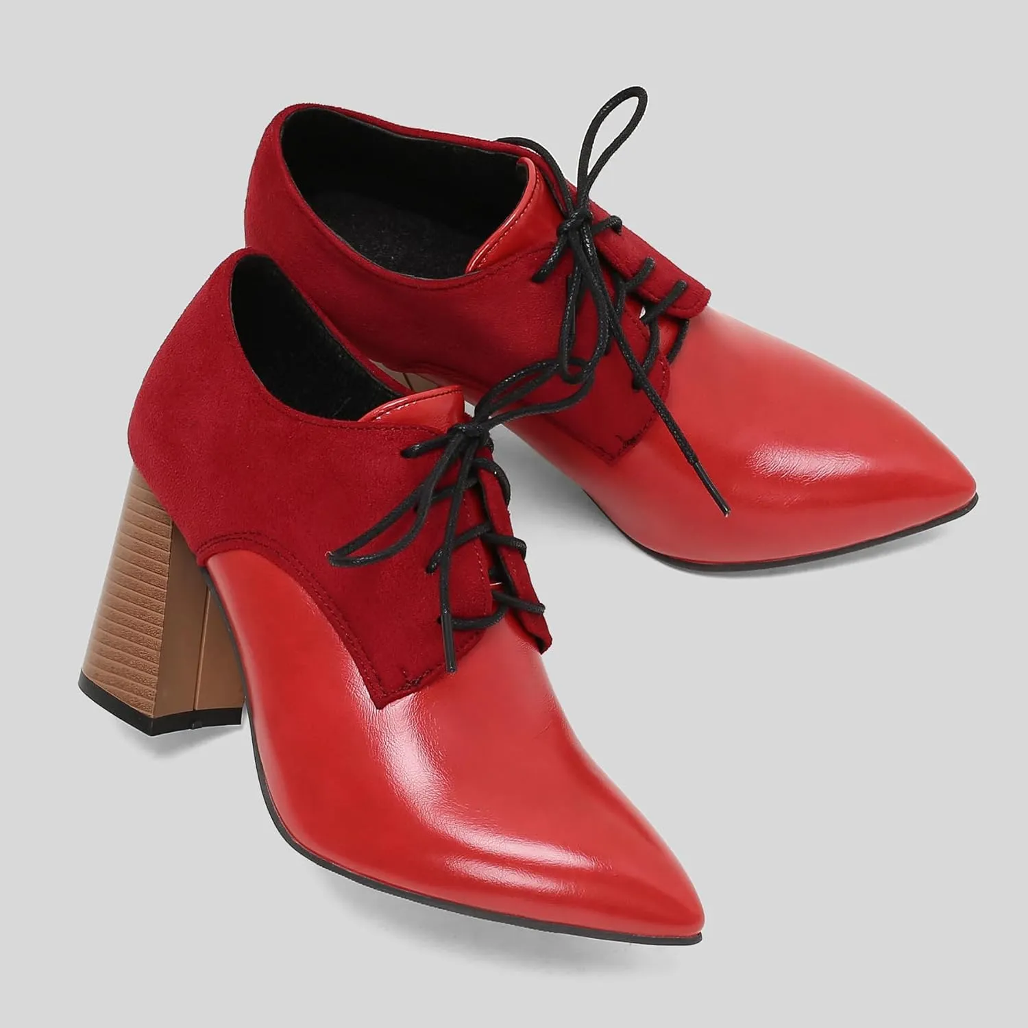 BEAUPAS Women's Lace Up Heeled Oxford Pointed Toe Chunky High Heels Pumps Block Heel Closed Toe Vintage Dress Shoes