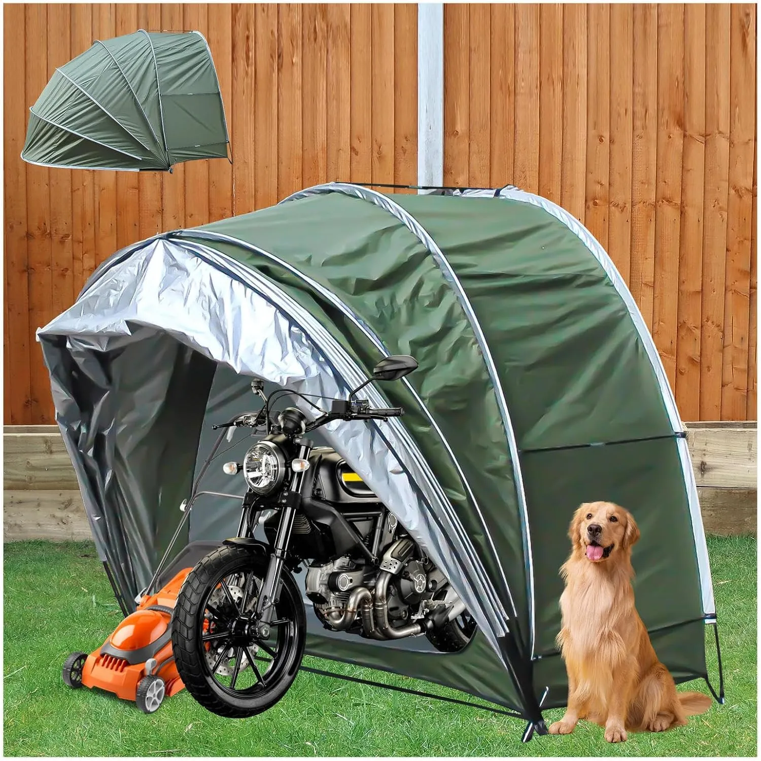 Bike Tent Hanging 2 in 1 Motorcycle Tent Protect Against Wind, Rain, Snow, Dust Small Sheds for Backyard Bike Storage,Green