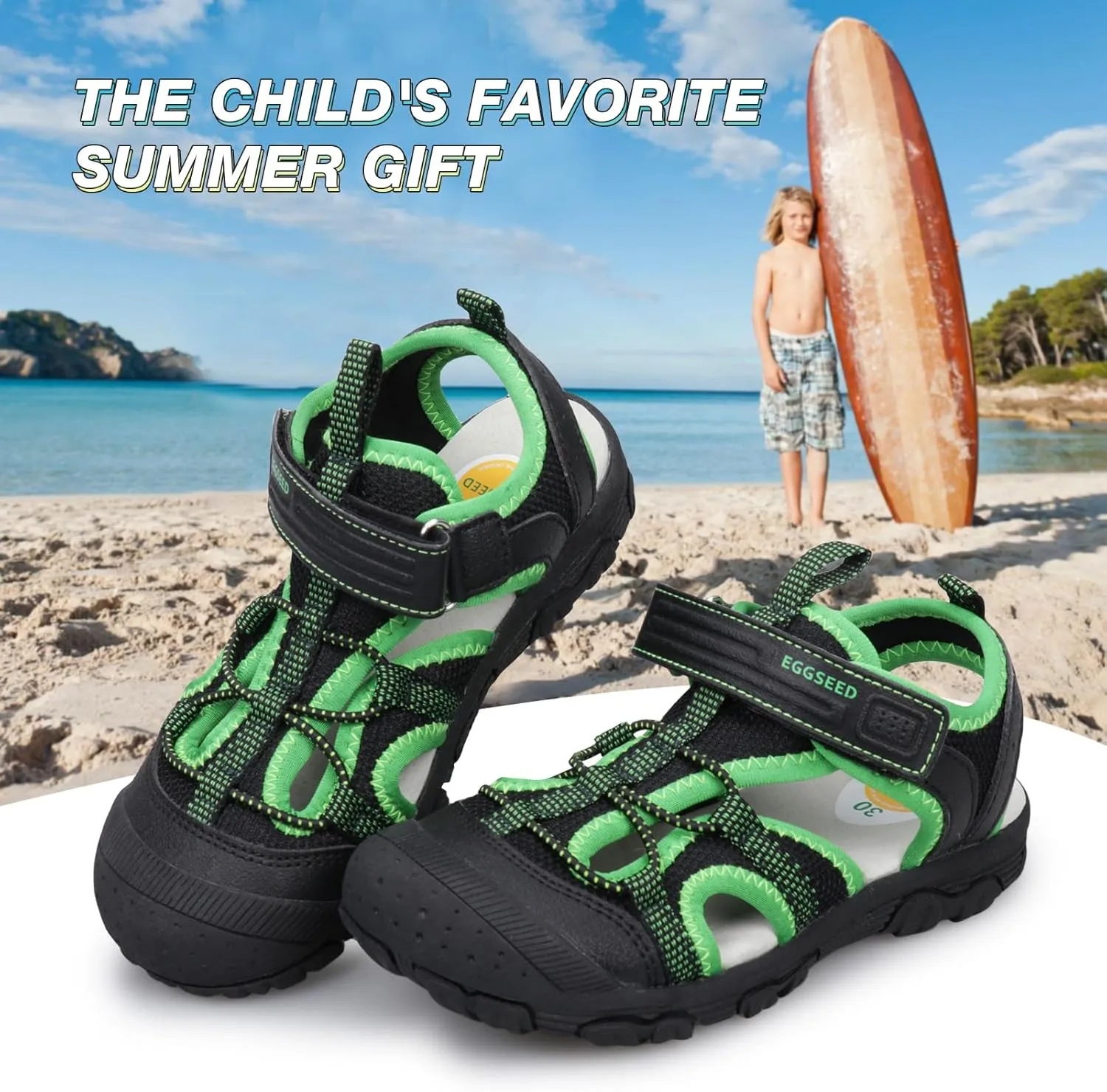 Boys Sport Sandals Summer Closed Toe Hook Loop Outdoor Athletic Walking Shoes (Toddler/Little Kid/Big Kid)